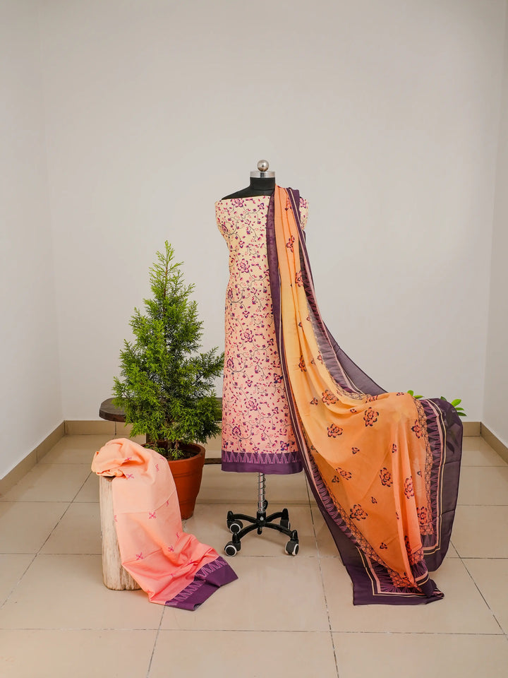 Ombre Floral 3 Pcs Kurta Set - Pink