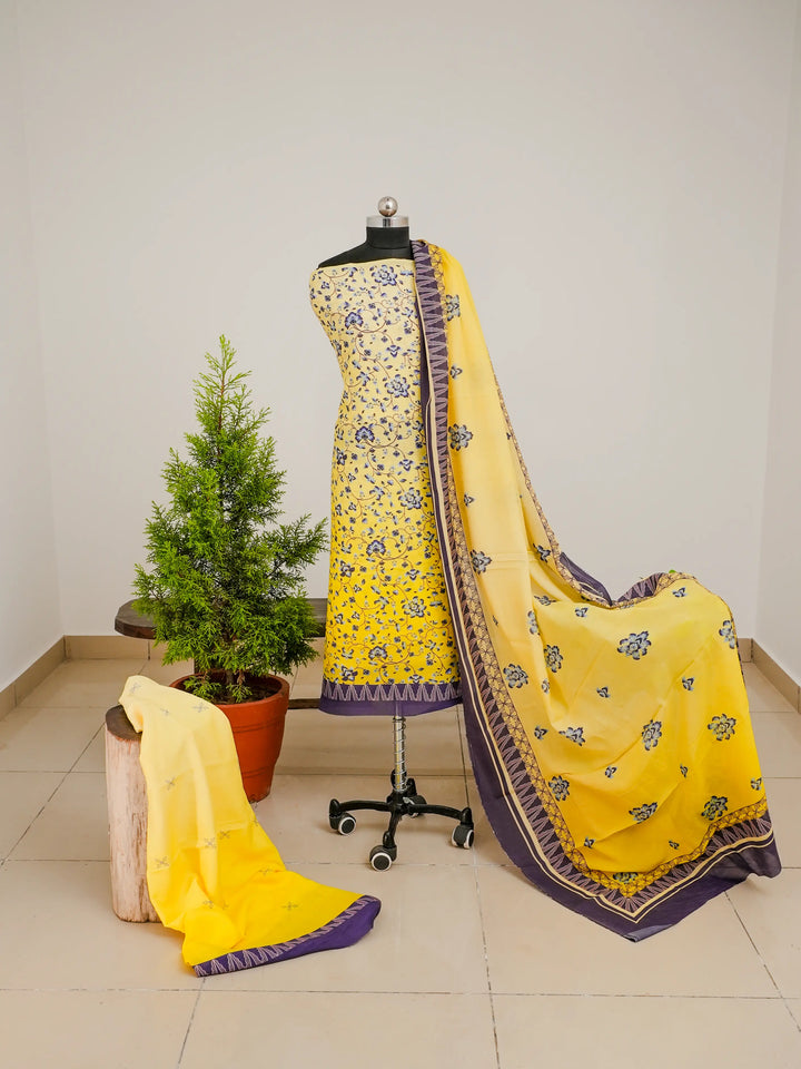 Ombre Floral 3 Pcs Kurta Set - Yellow