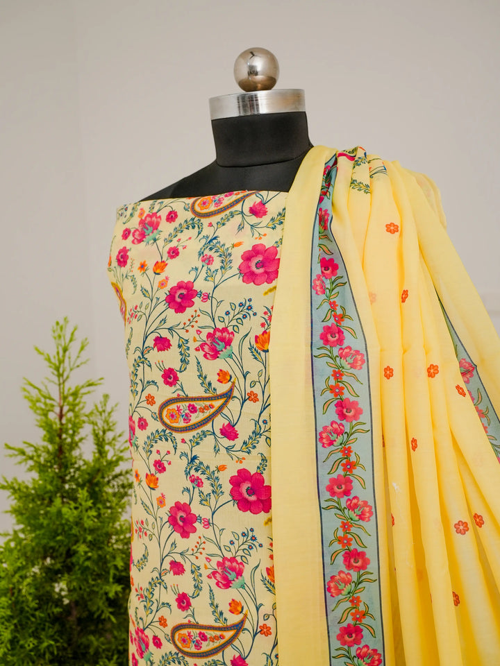 Mughal FLorals 3 Pcs Kurta Set - Yellow