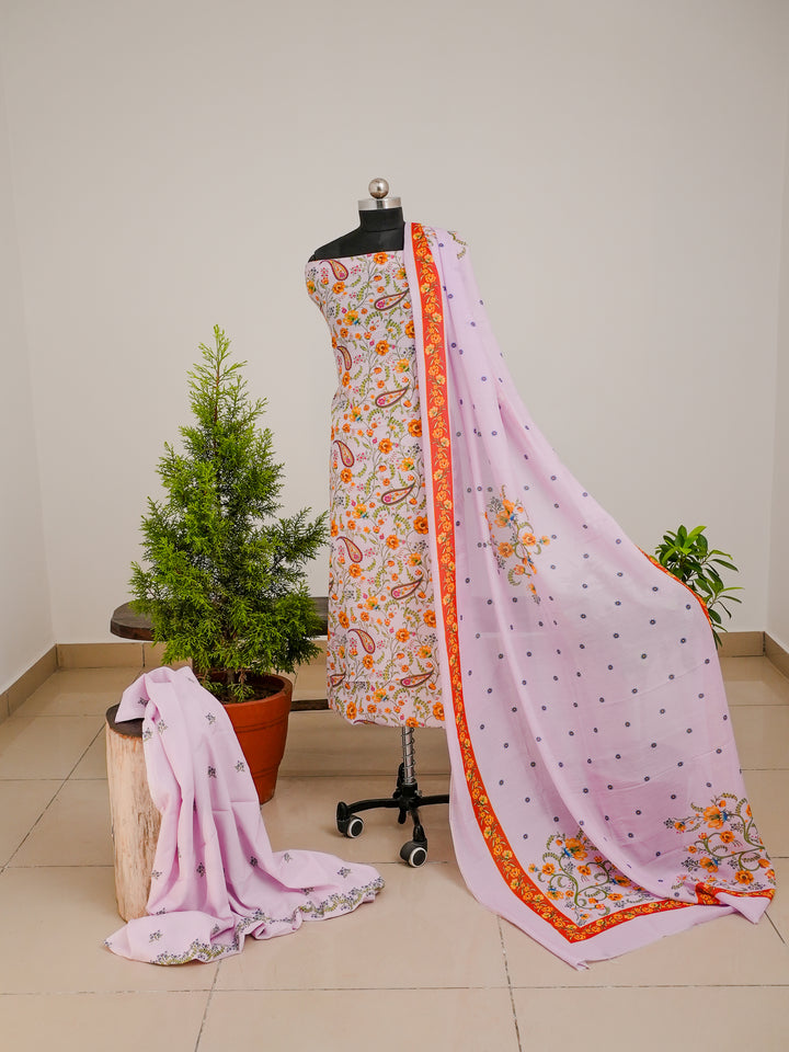 Mughal FLorals 3 Pcs Kurta Set - Pink