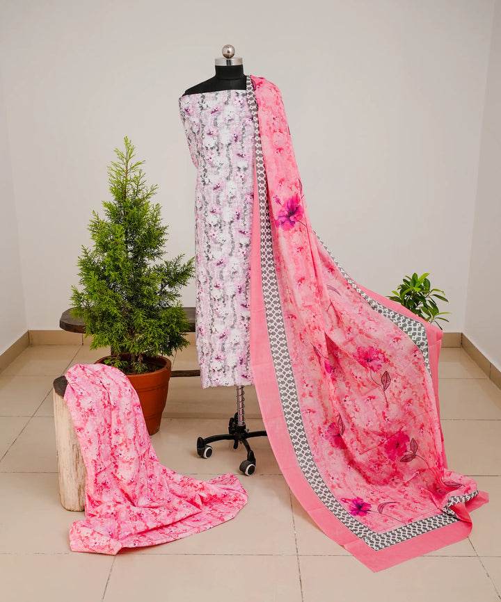 Abstract FLoral 3 Pcs Kurta Set - Megenta