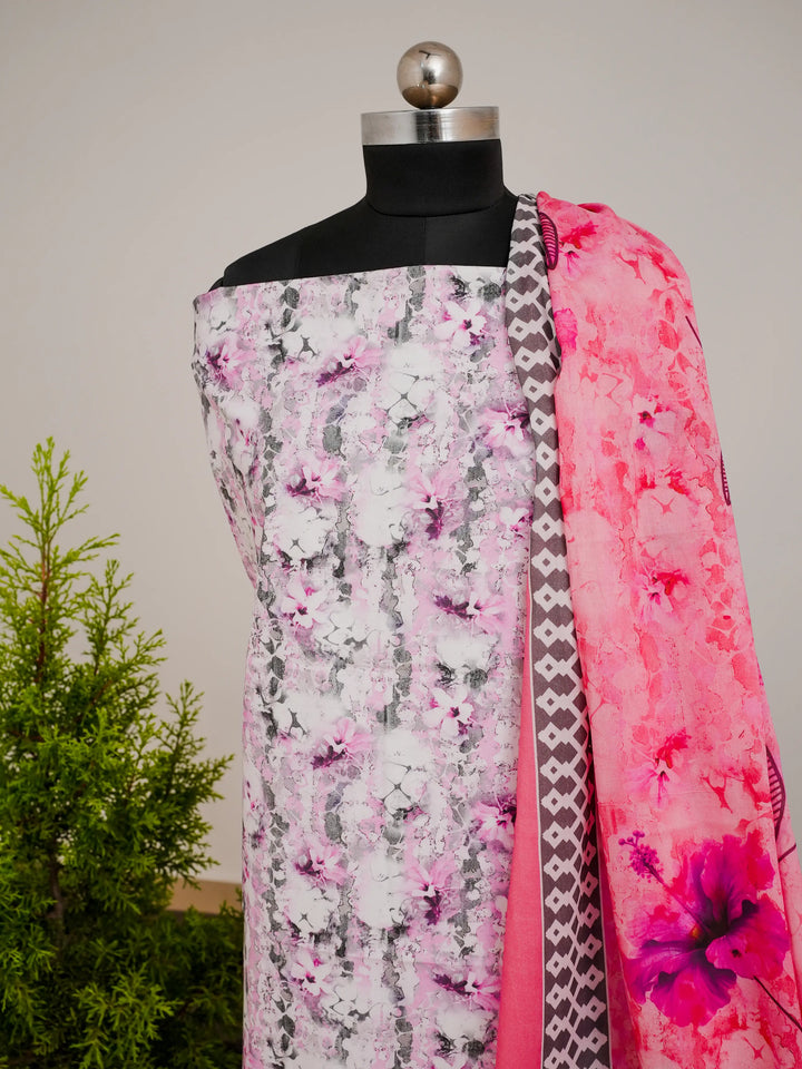 Abstract FLoral 3 Pcs Kurta Set - Megenta