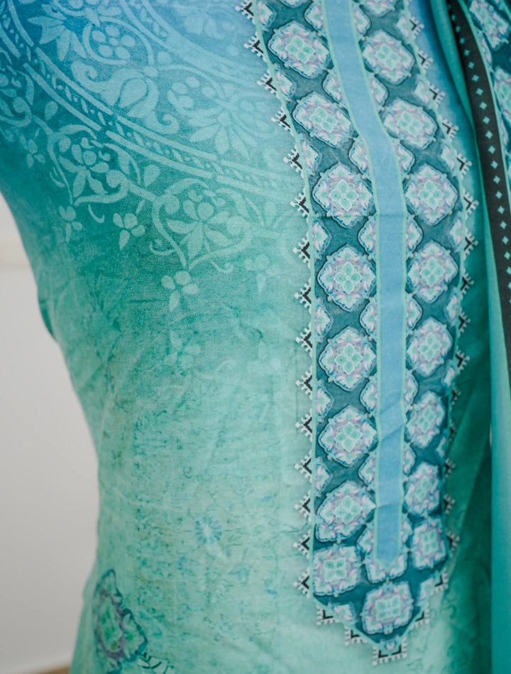 Vintage Floral 3 Pcs Kurta Set - Blue