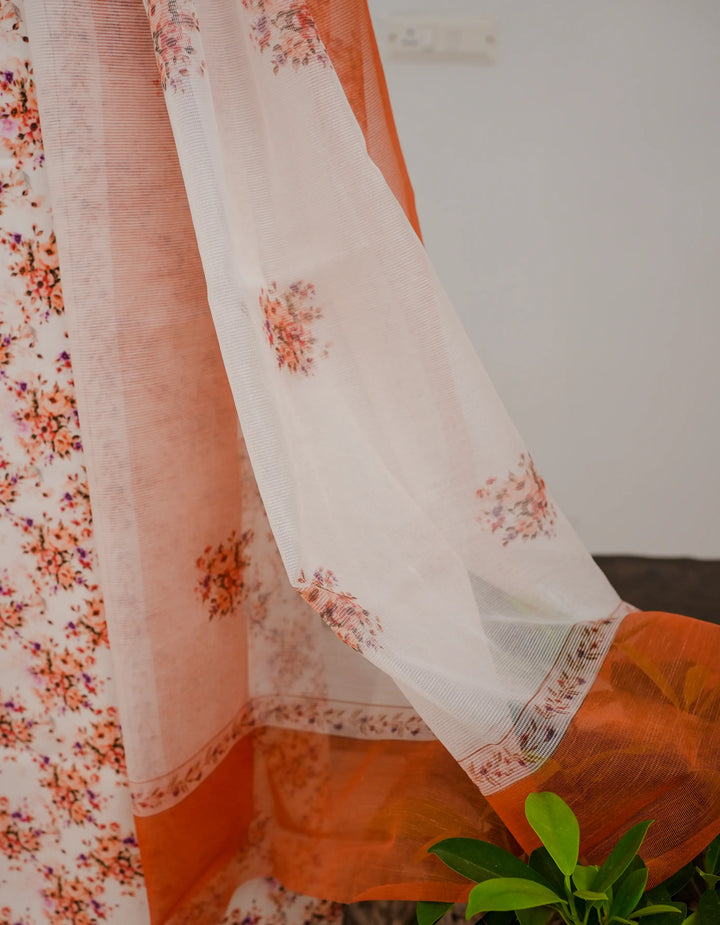 Minimal Florals 3 Pcs Kurta Set - Peach