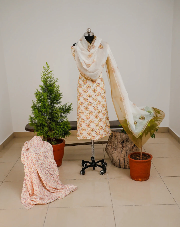 Minimal Florals 3 Pcs Kurta Set - Yellow