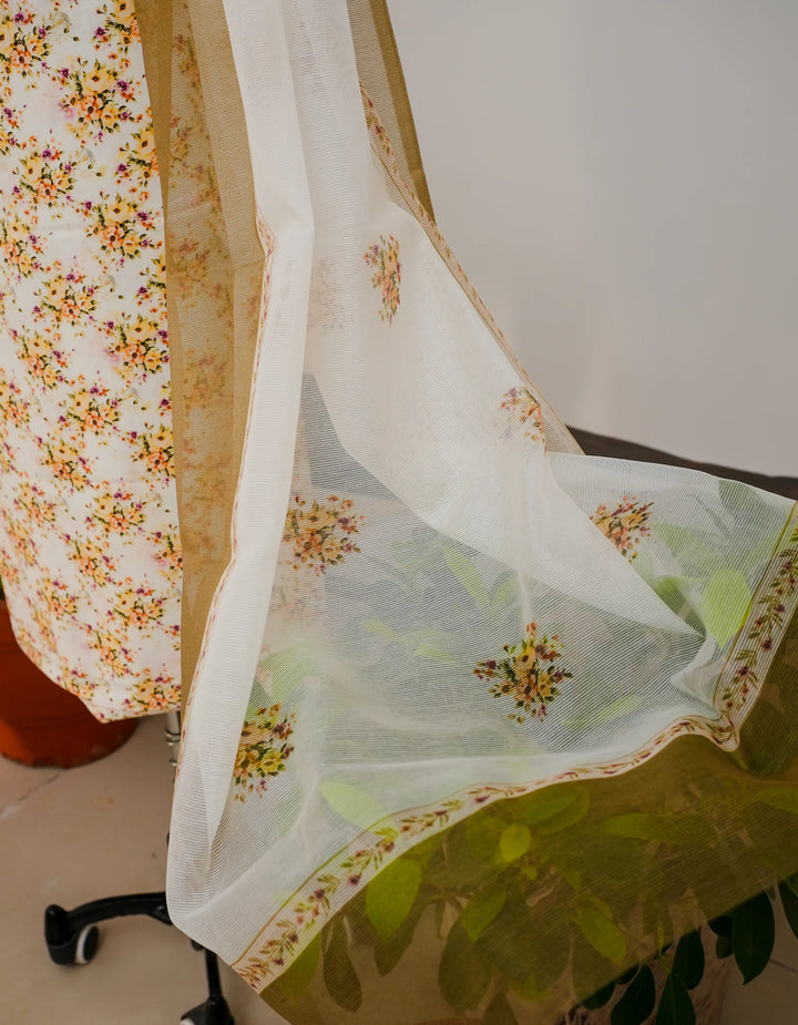 Minimal Florals 3 Pcs Kurta Set - Yellow