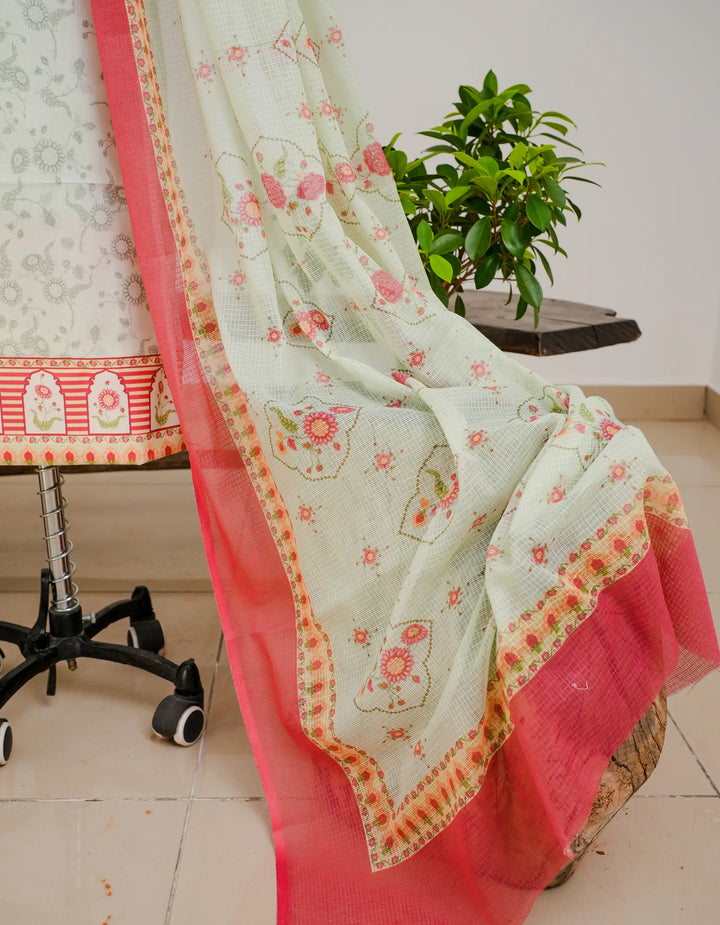 Green FLoral 3 Pcs Kurta Set