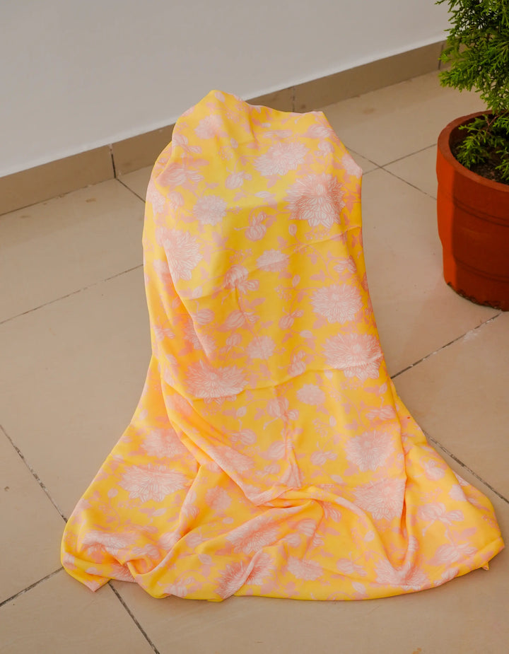 Bird with Flowers 3 Pcs Kurta Set- Yellow