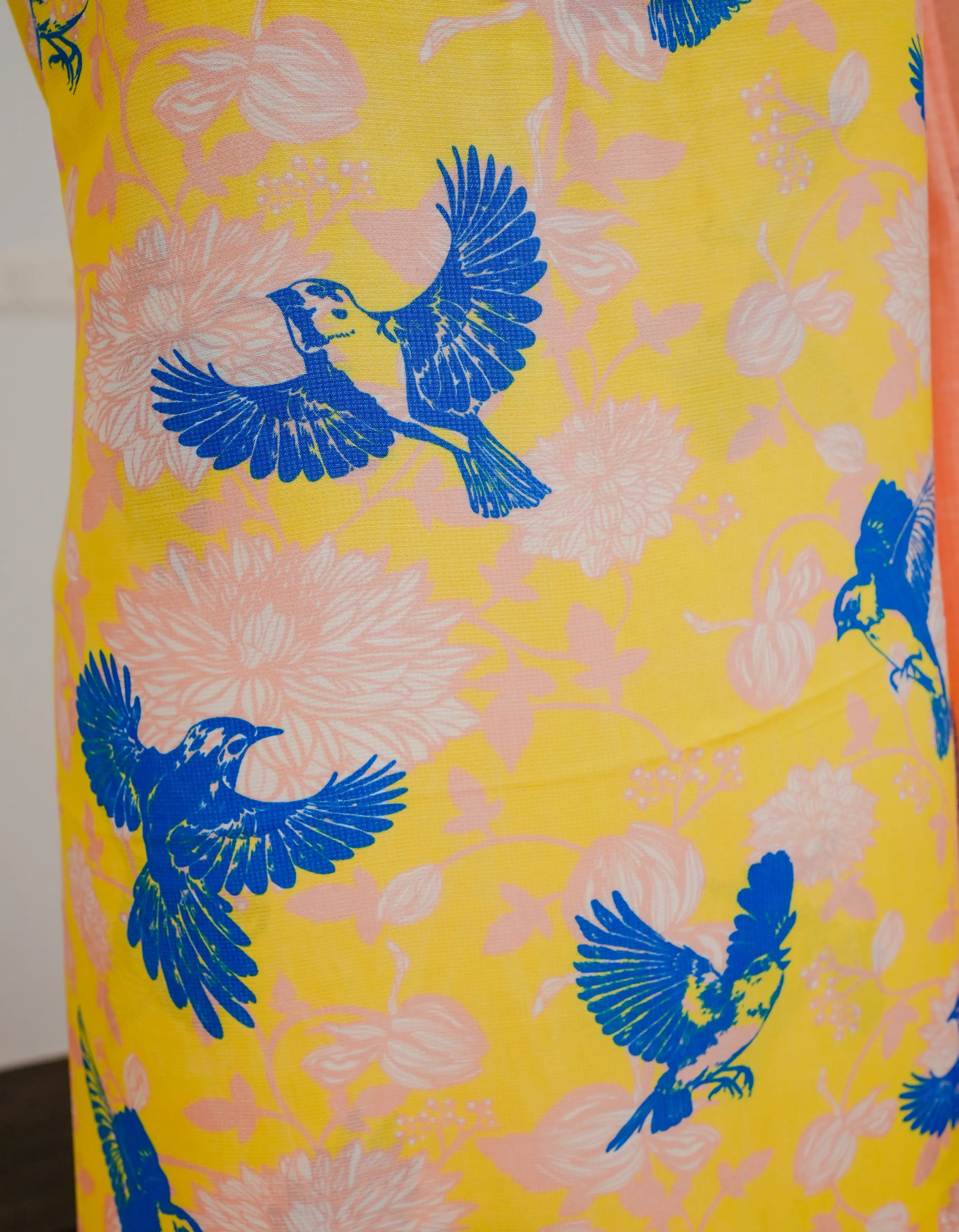 Bird with Flowers 3 Pcs Kurta Set- Yellow