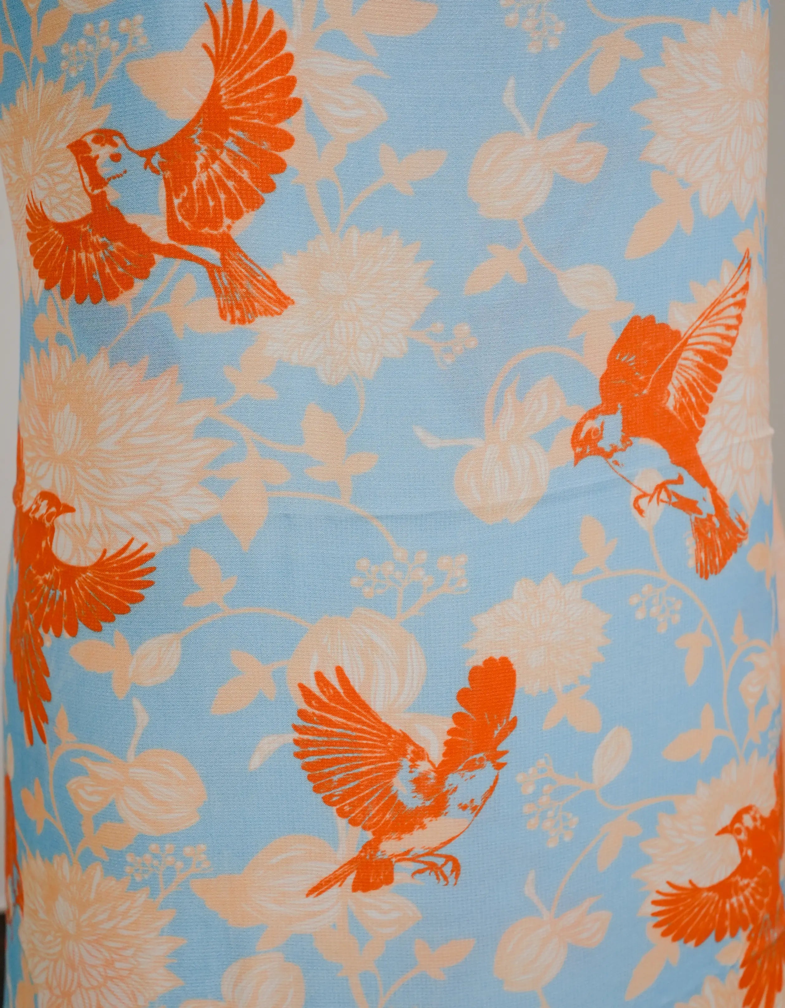 Bird with Flowers 3 Pcs Kurta Set - Orange