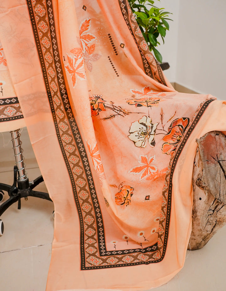 Vintage Floral 3 Pcs Kurta Set - Peach