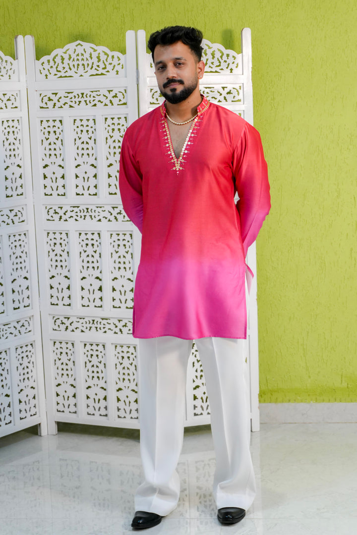 Ombré magenta pink kurta set