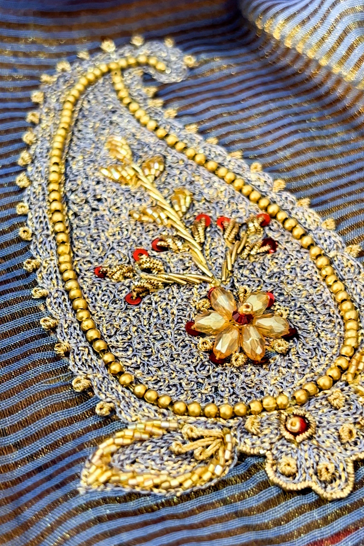 Slate Blue & Gold Paisley Three-Piece Set