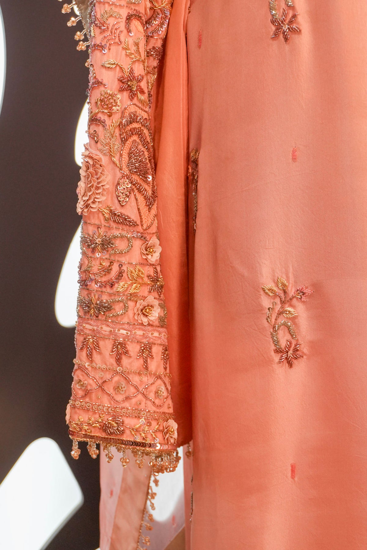 Dusty Rose & Gold 3D Floral Unstitched Three-Piece Set