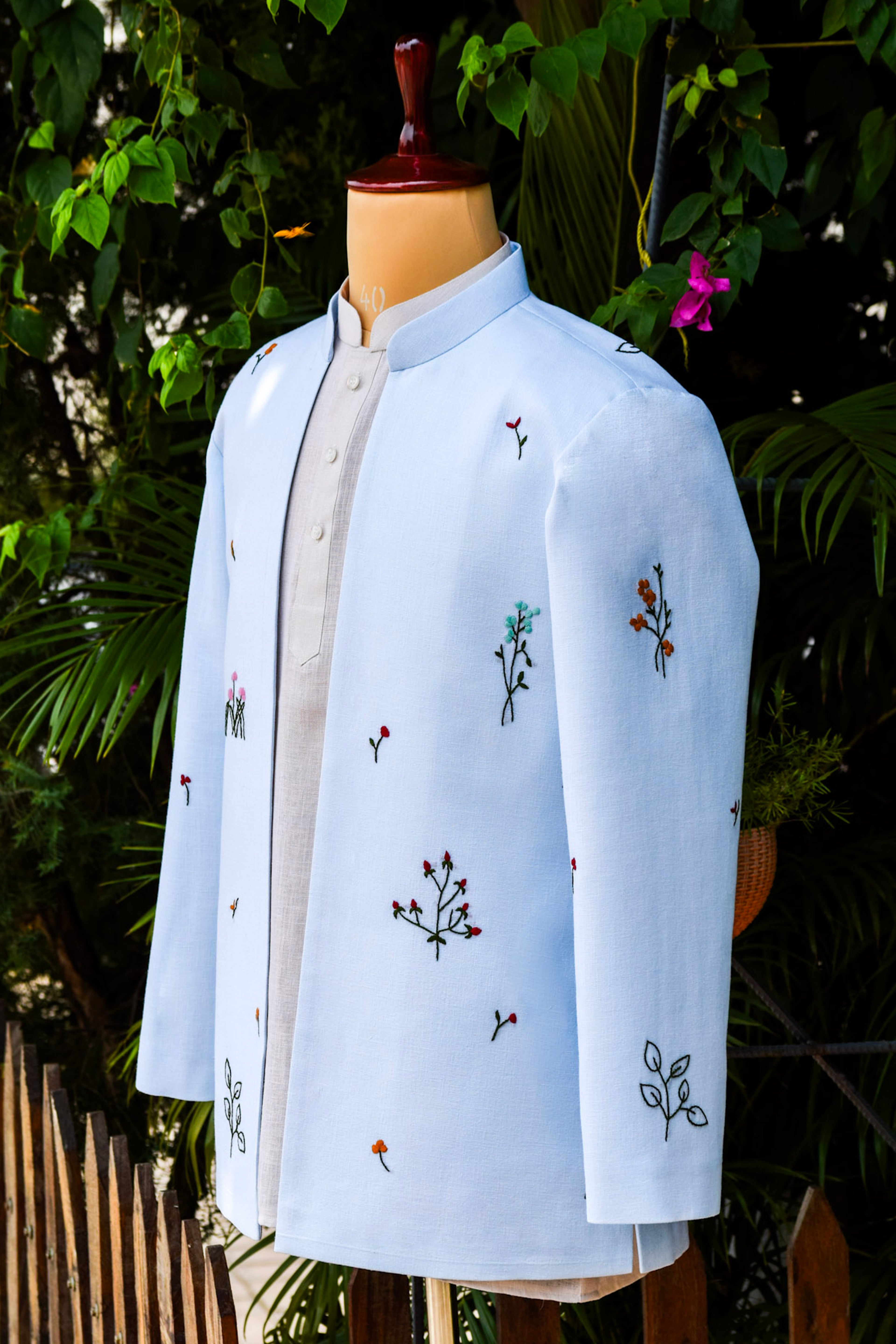Powder blue jacket with kurta & Trouser