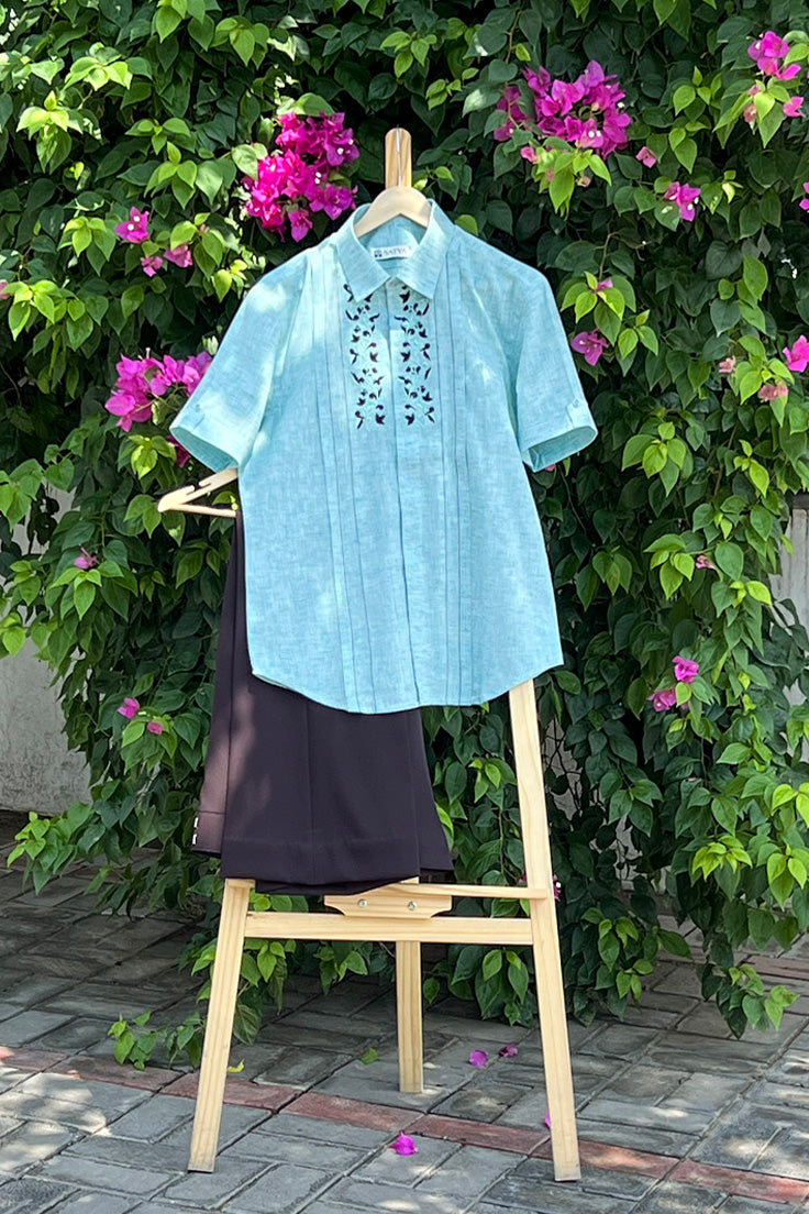 Cotton Shirt & Boot-Cut Pant Set for Kids