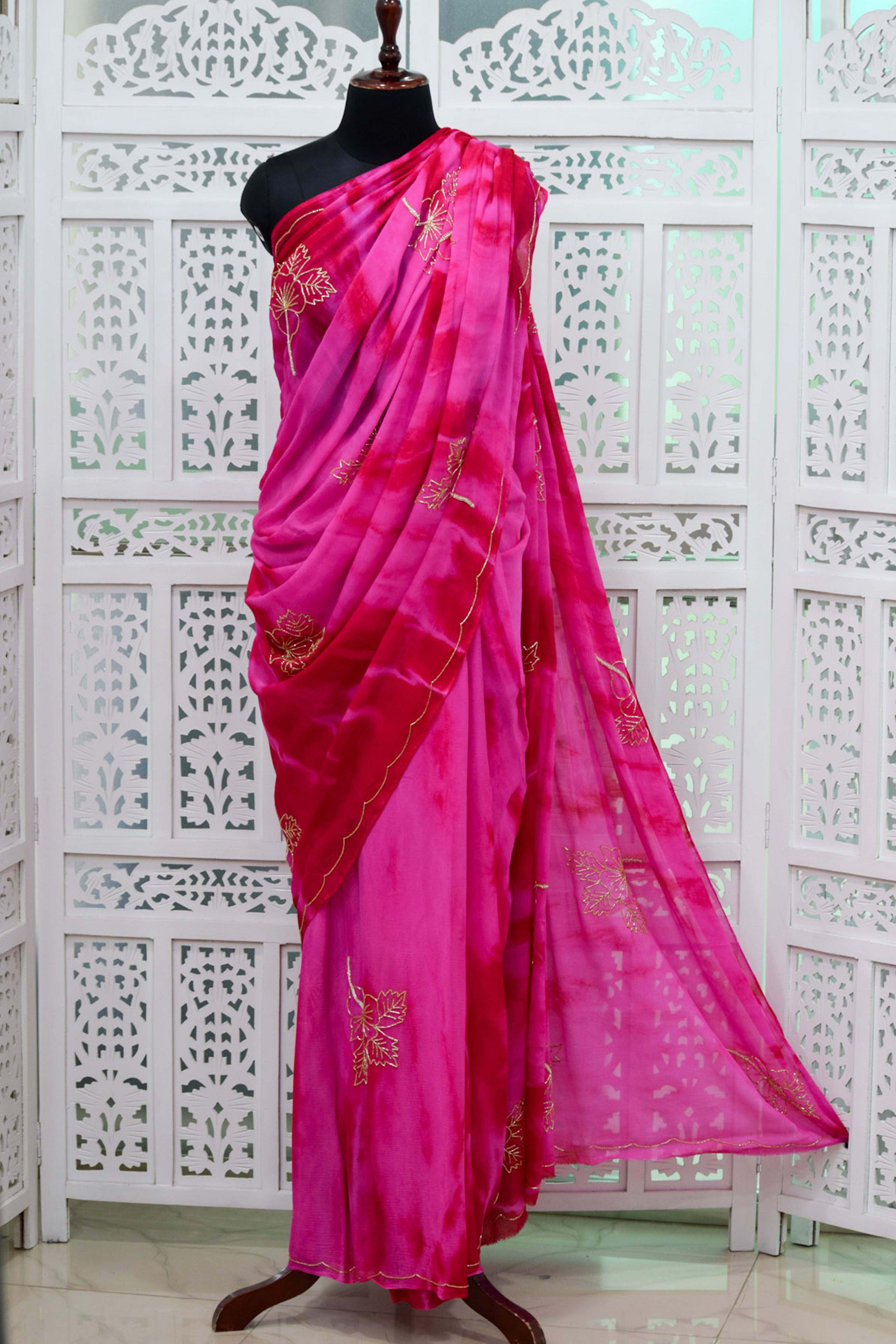 Aaranya Magenta-Crimson Tie-Dyed Saree