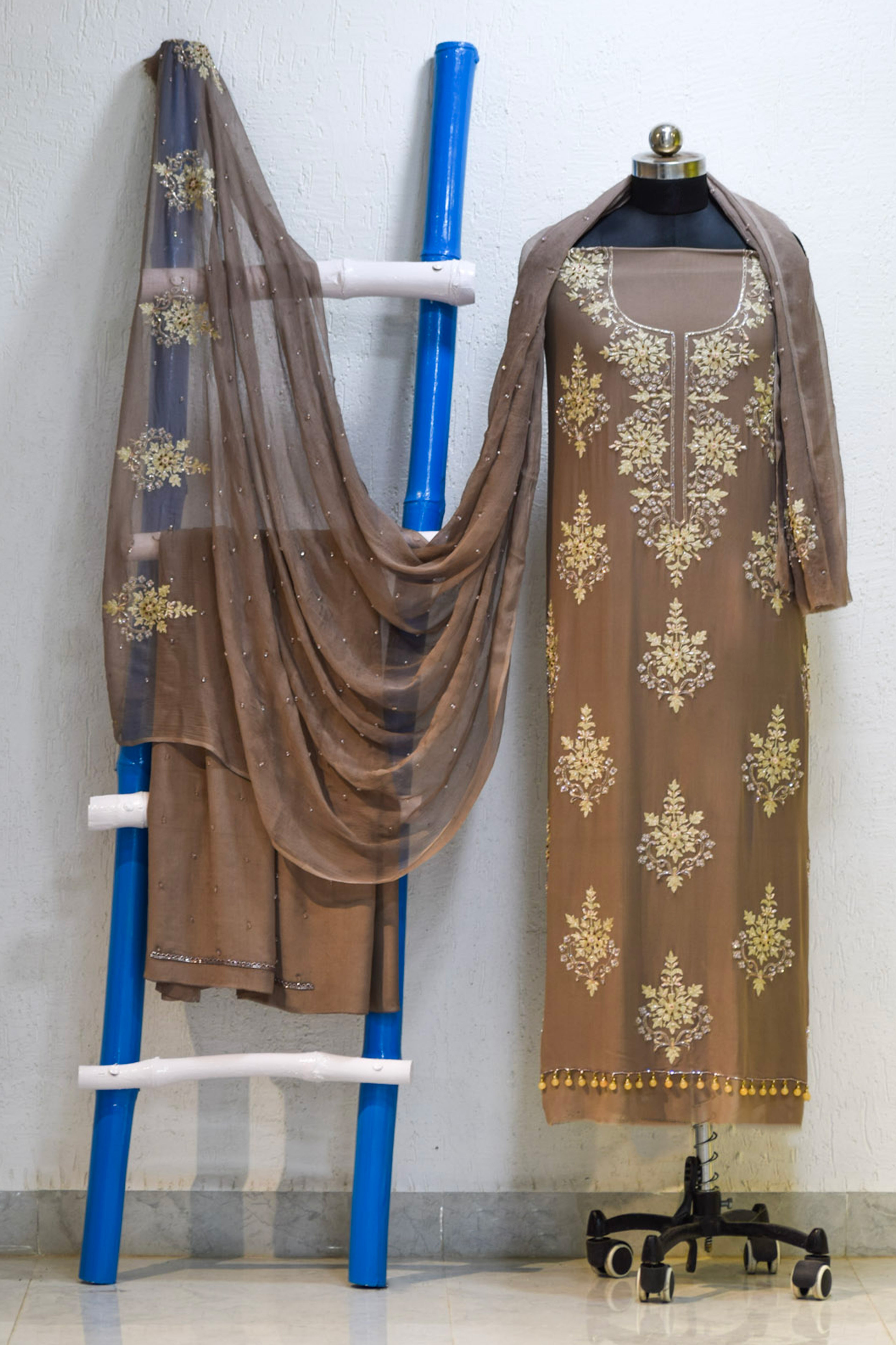 Mocha taupe Embroidered suits.