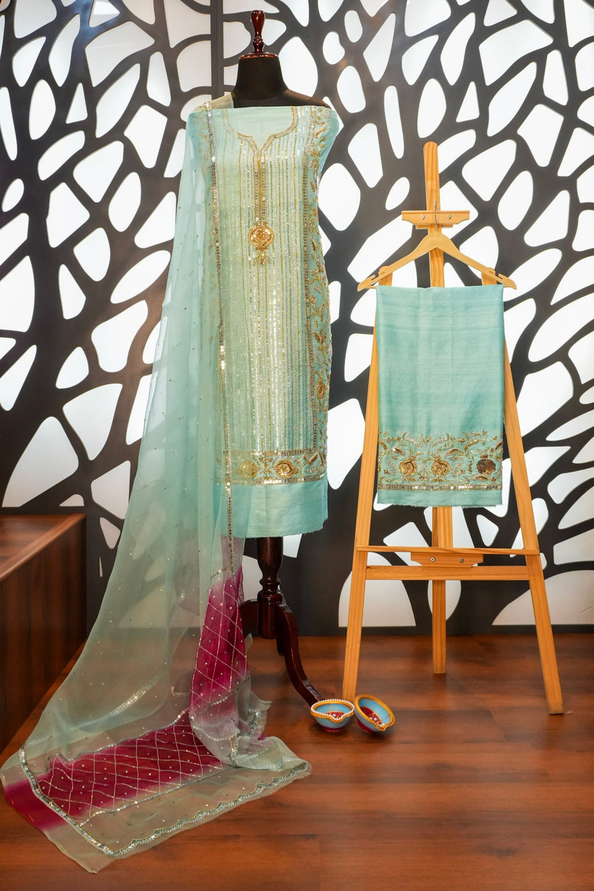 Pallavi Unstitched Three-Piece Set