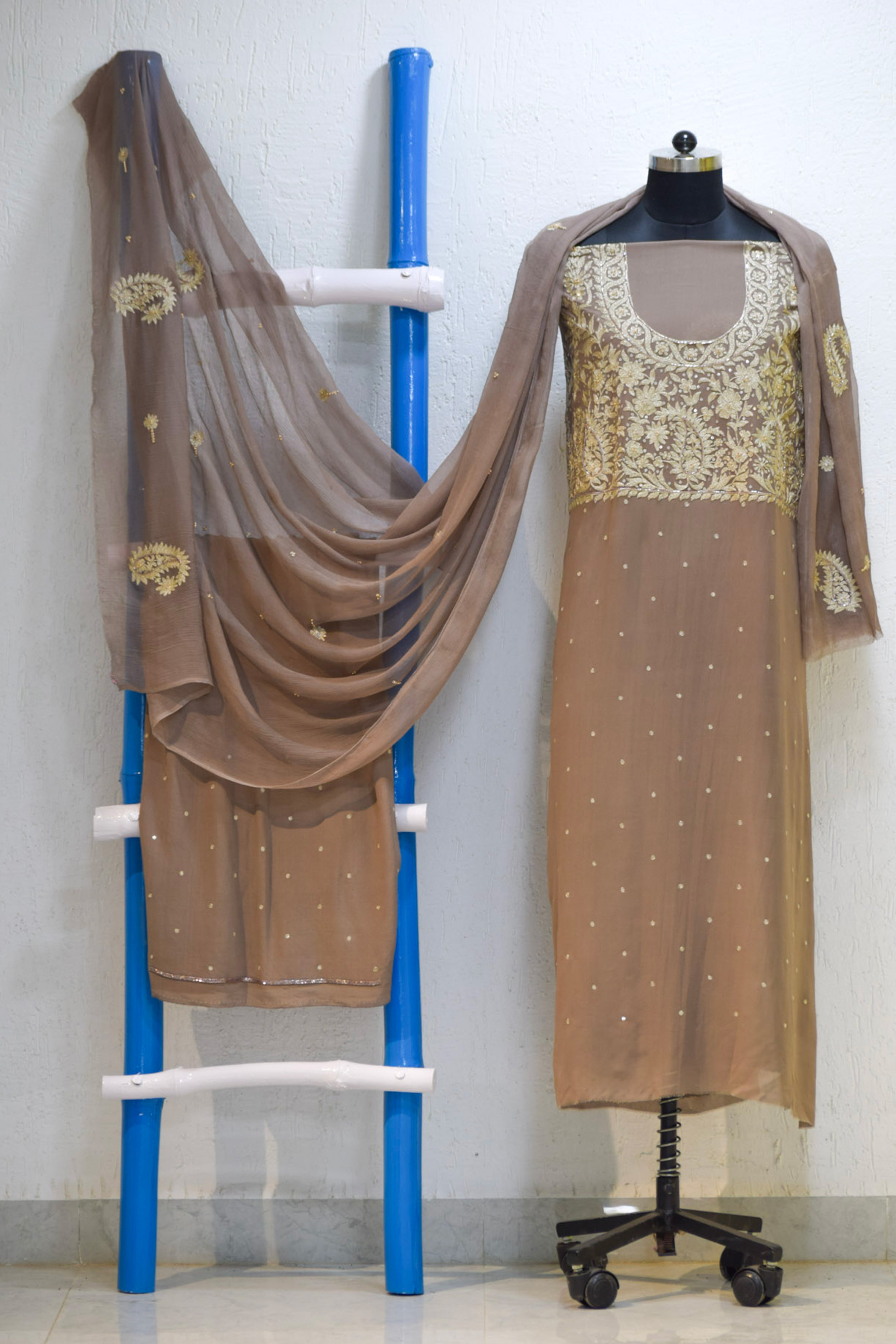 Mocha taupe Embroidered suits.