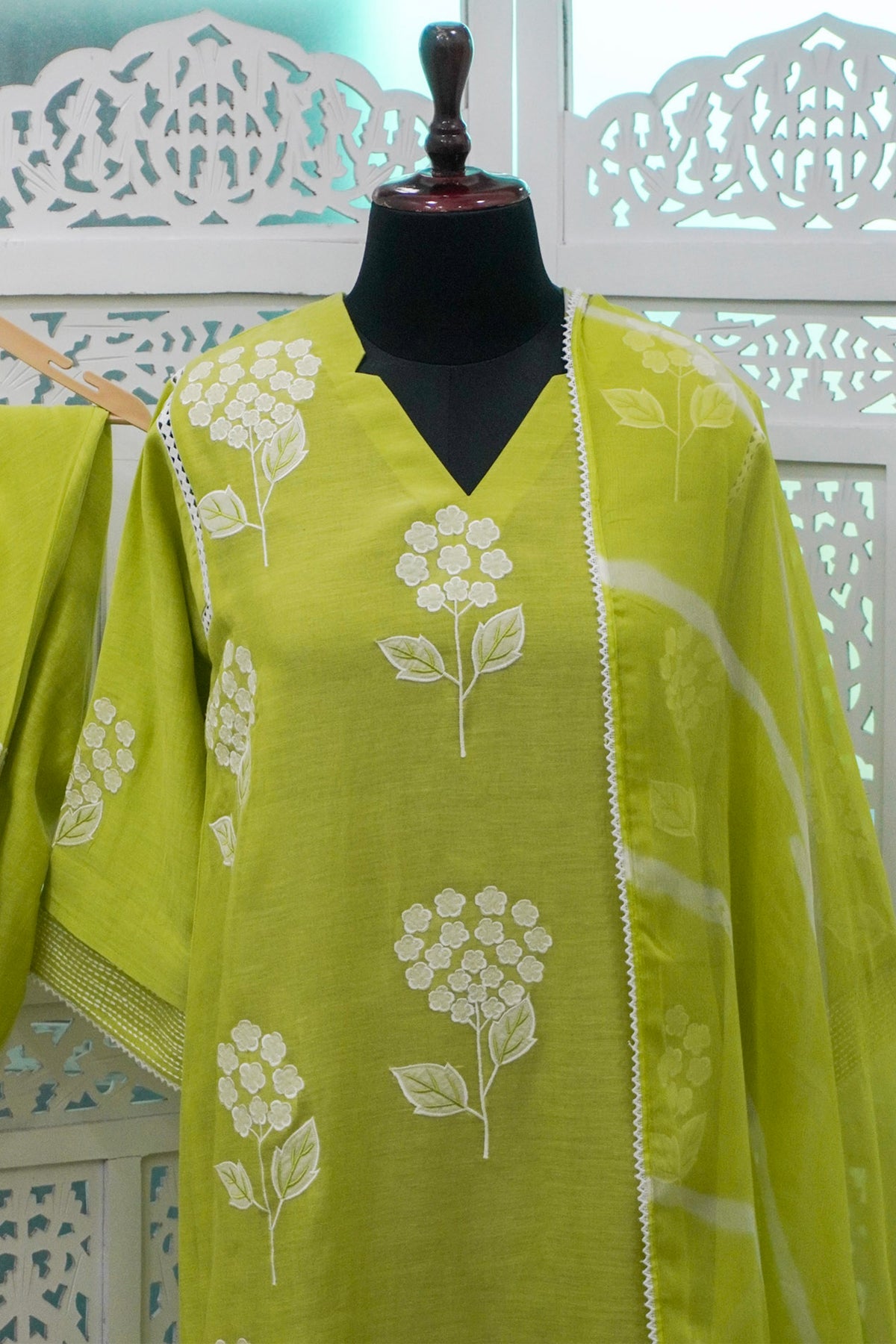 Lime-green three-piece suit set