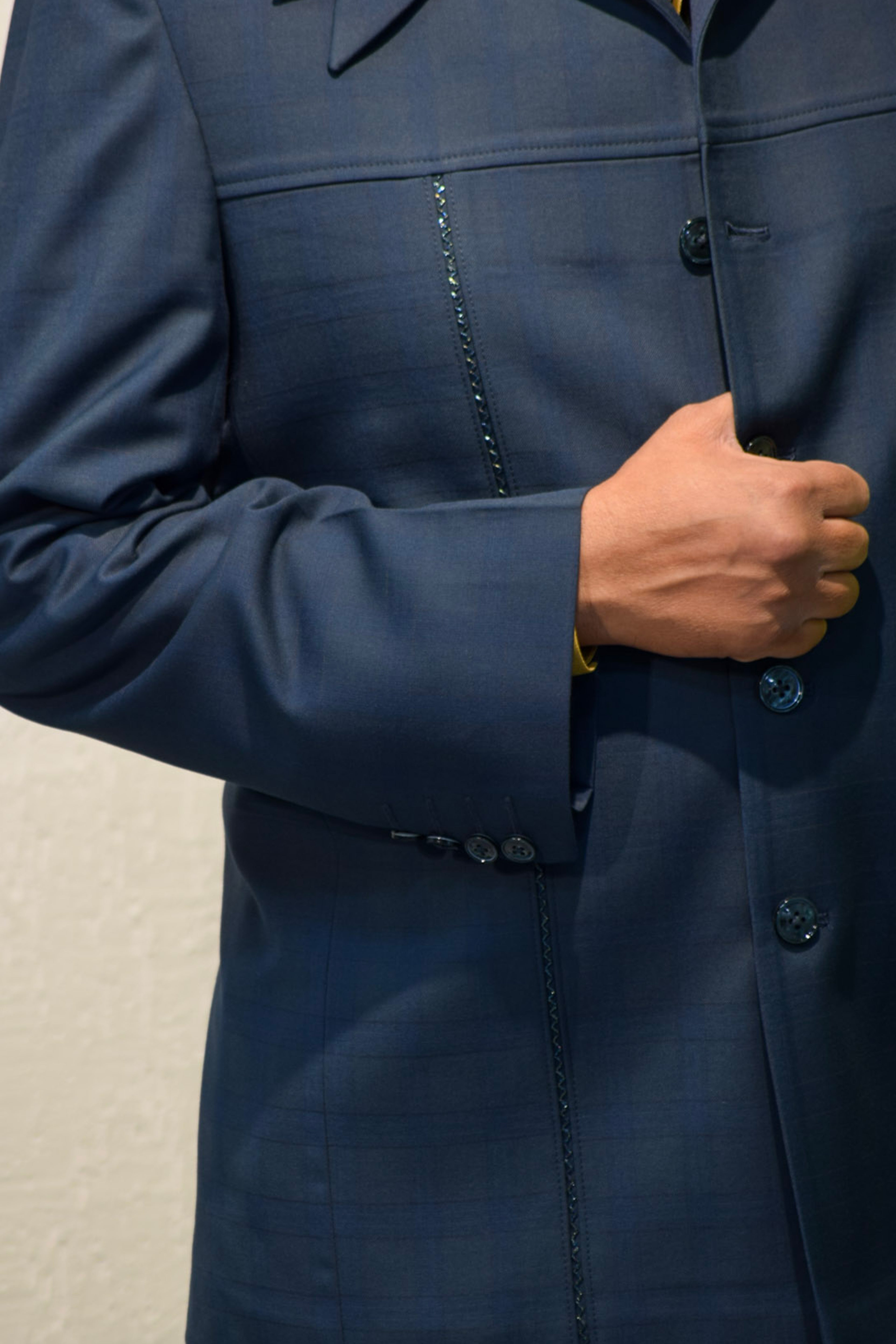 Dark Turquoise jacket with Mustard Embroidered shirt