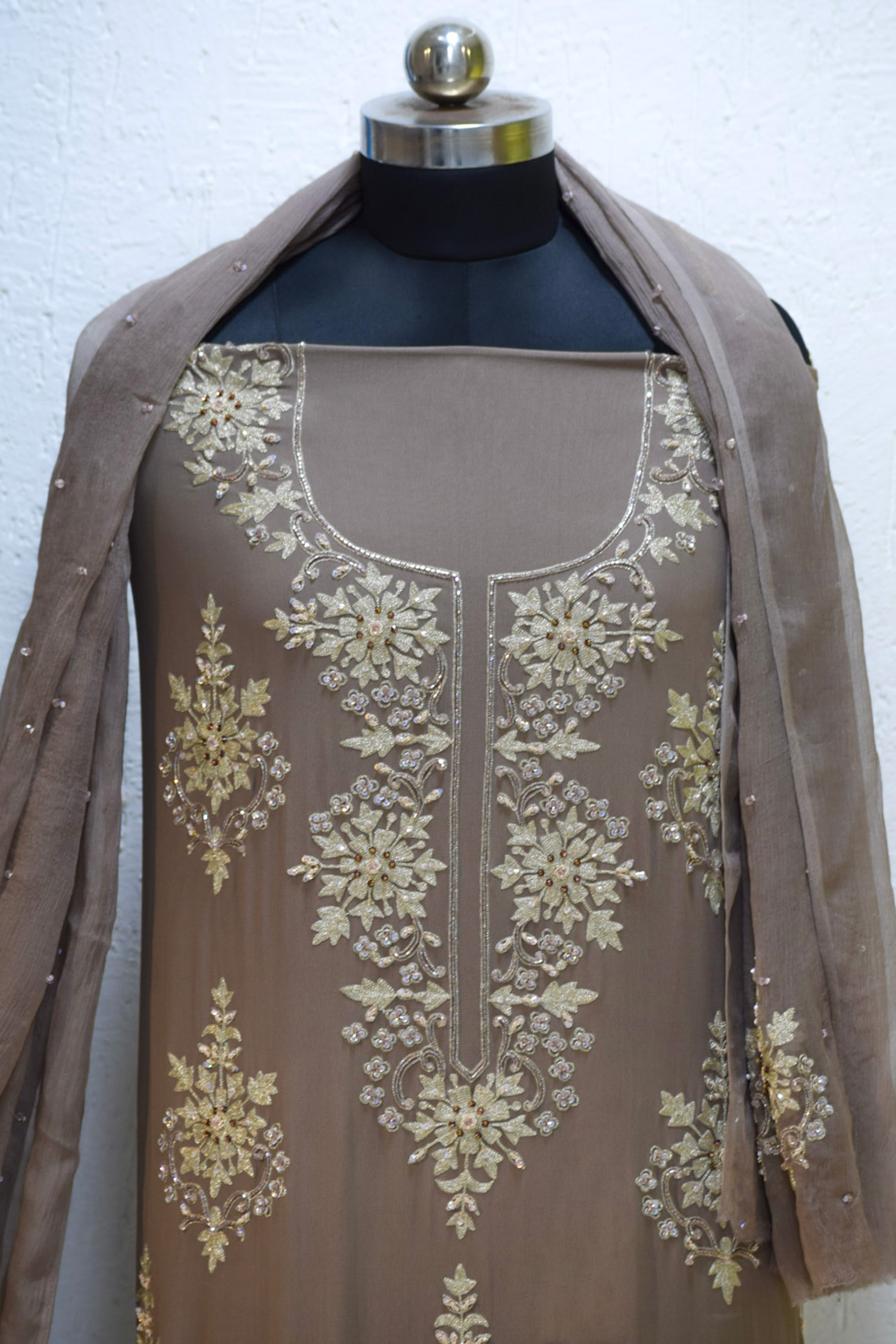 Mocha taupe Embroidered suits.