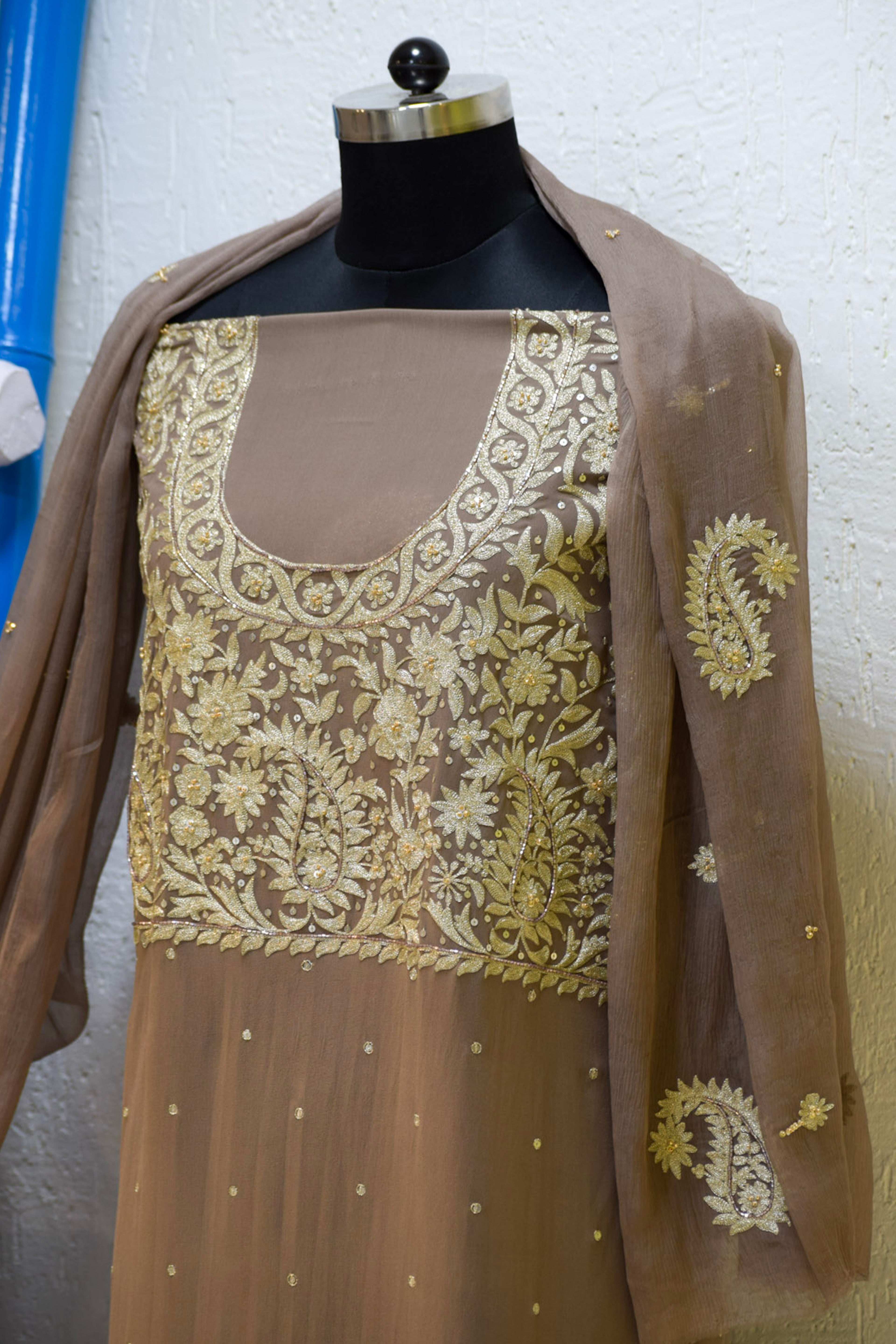 Mocha taupe Embroidered suits.