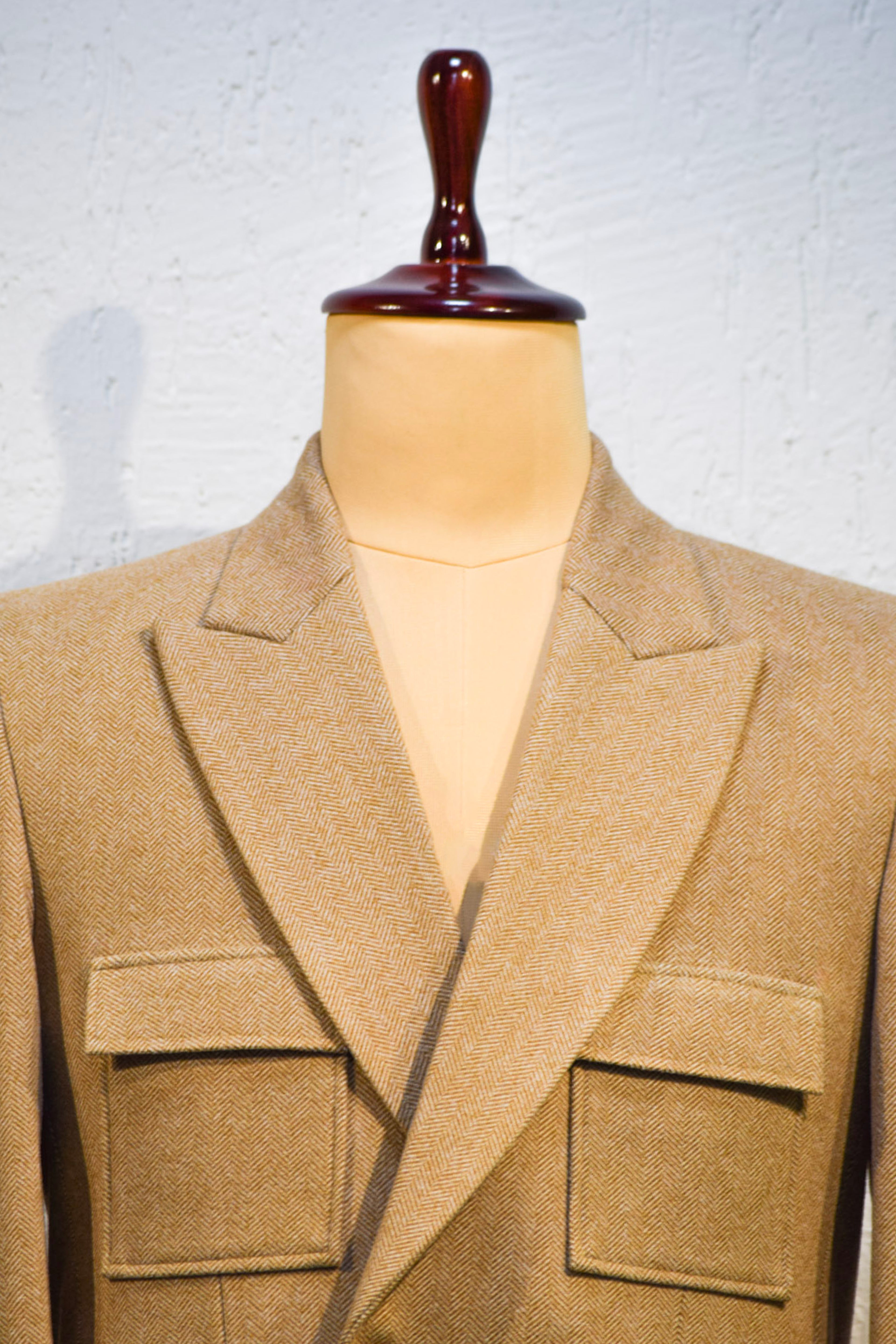 Tan Herringbone Double‑Breasted Blazer