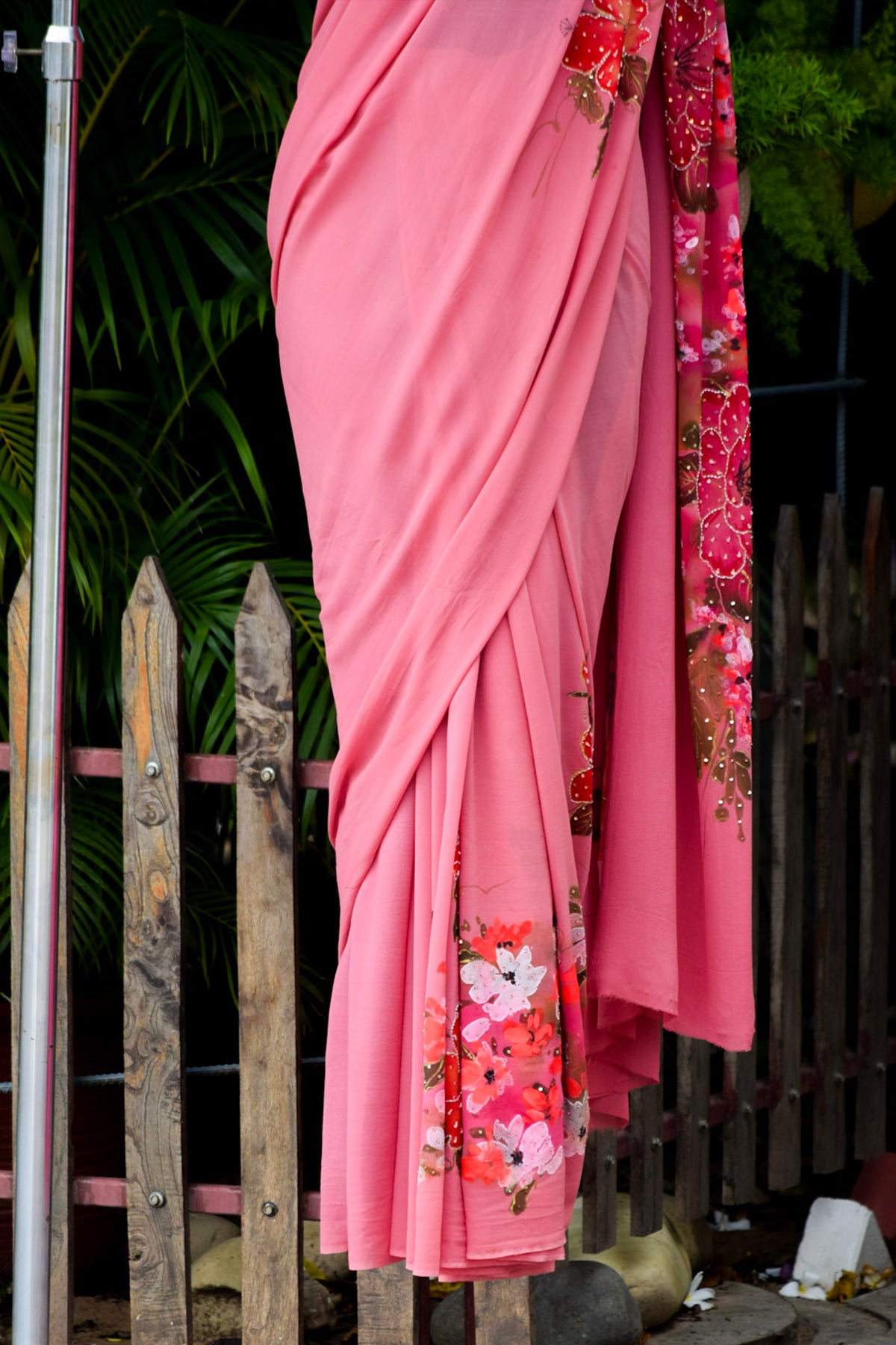 Rose Blush Hand-Painted Saree