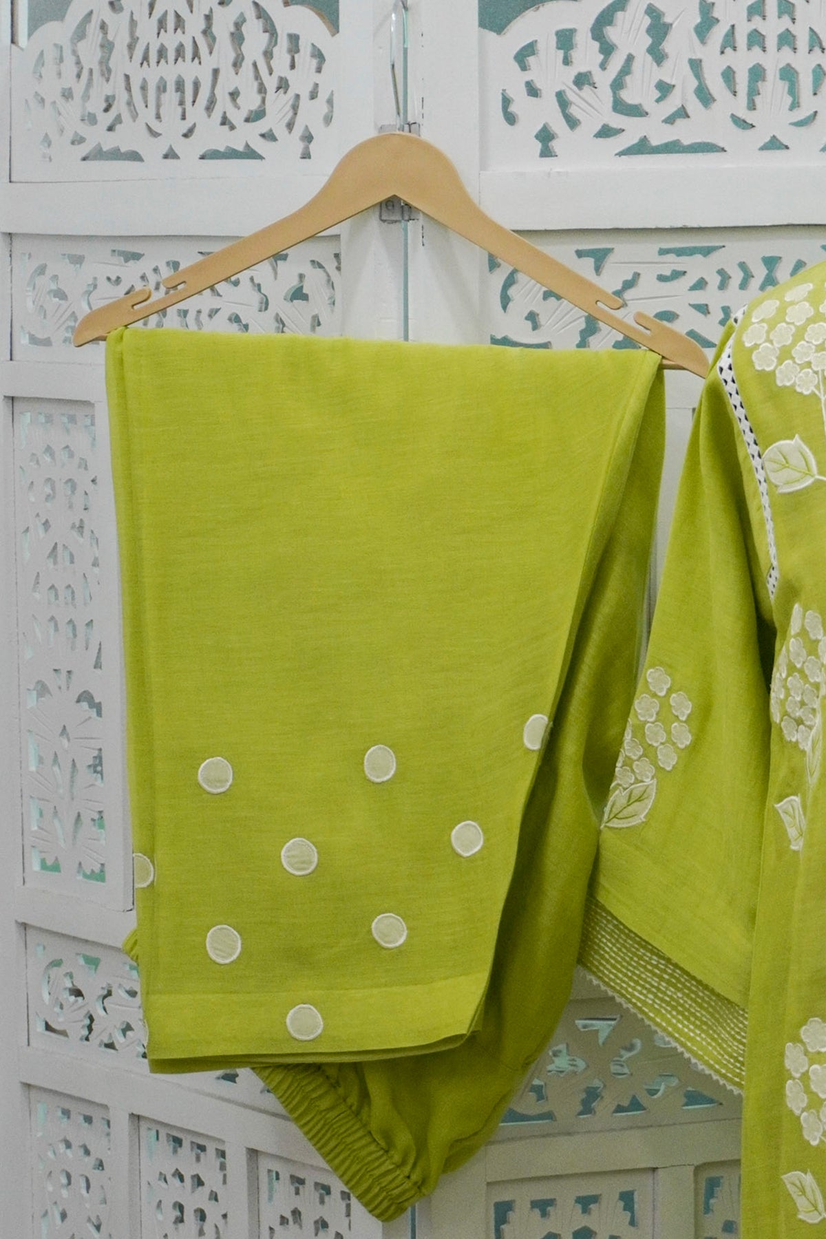 Lime-green three-piece suit set