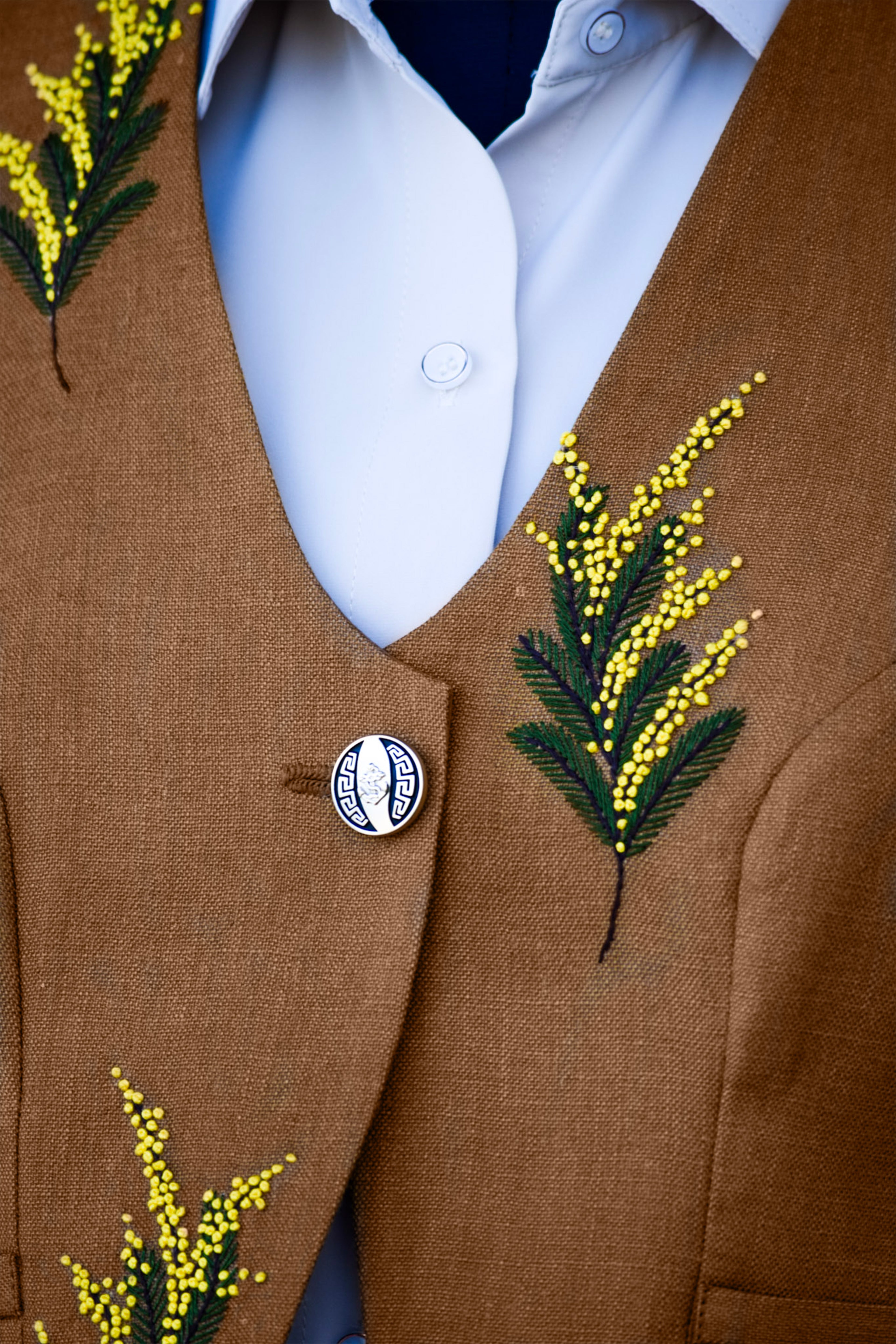 Camel Embroidered Vest Set