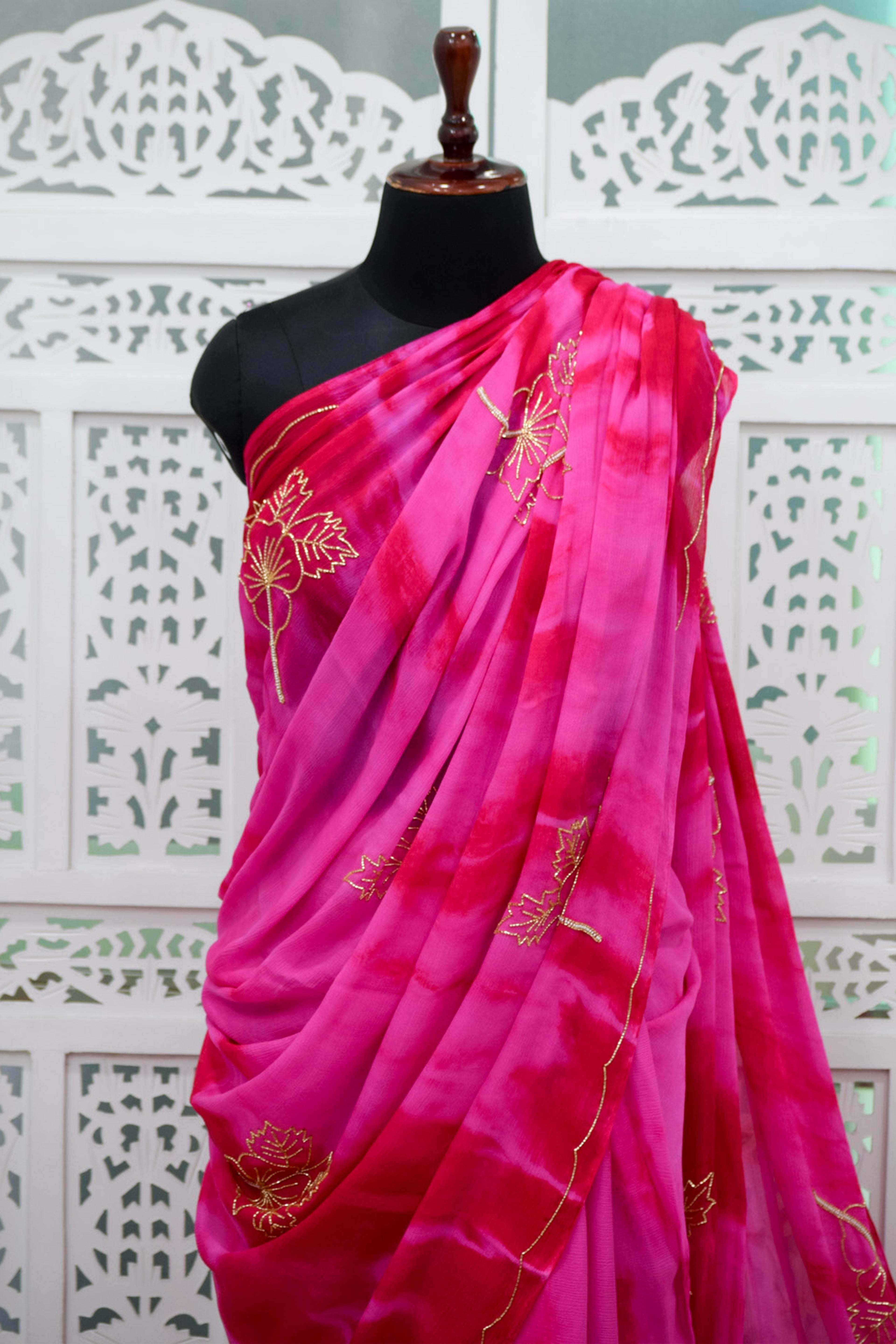 Aaranya Magenta-Crimson Tie-Dyed Saree