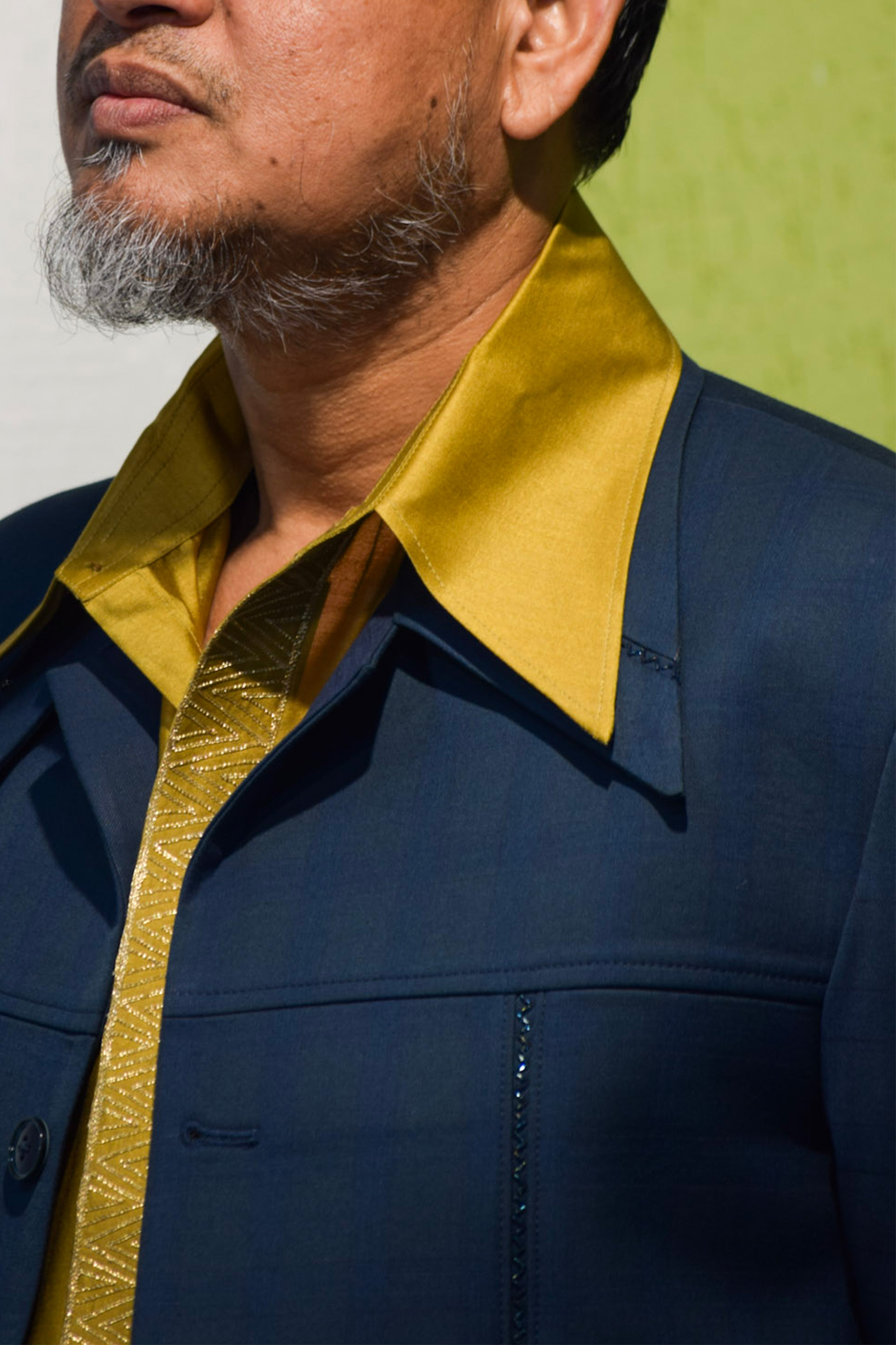Dark Turquoise jacket with Mustard Embroidered shirt