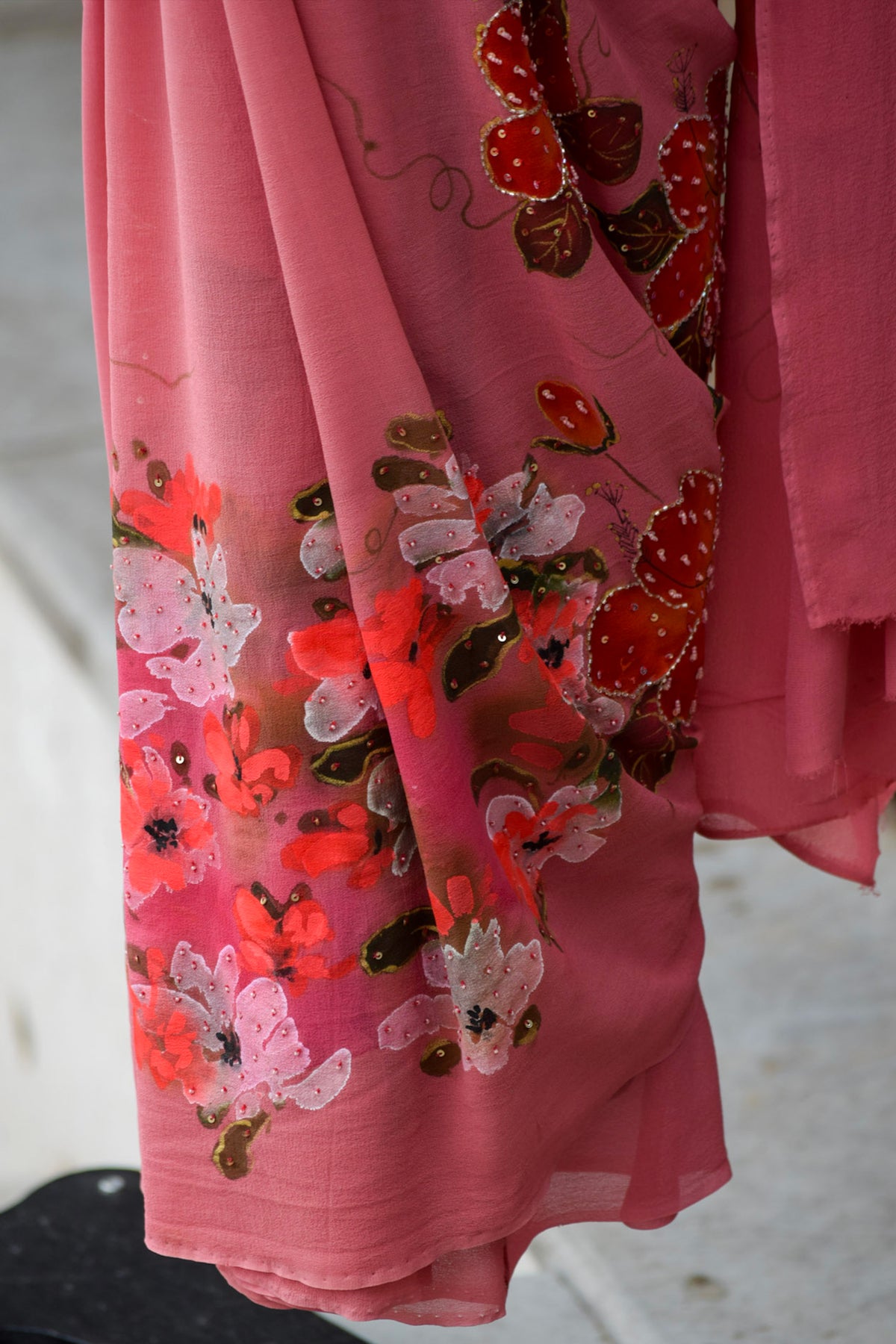 Rose Blush Hand-Painted Saree