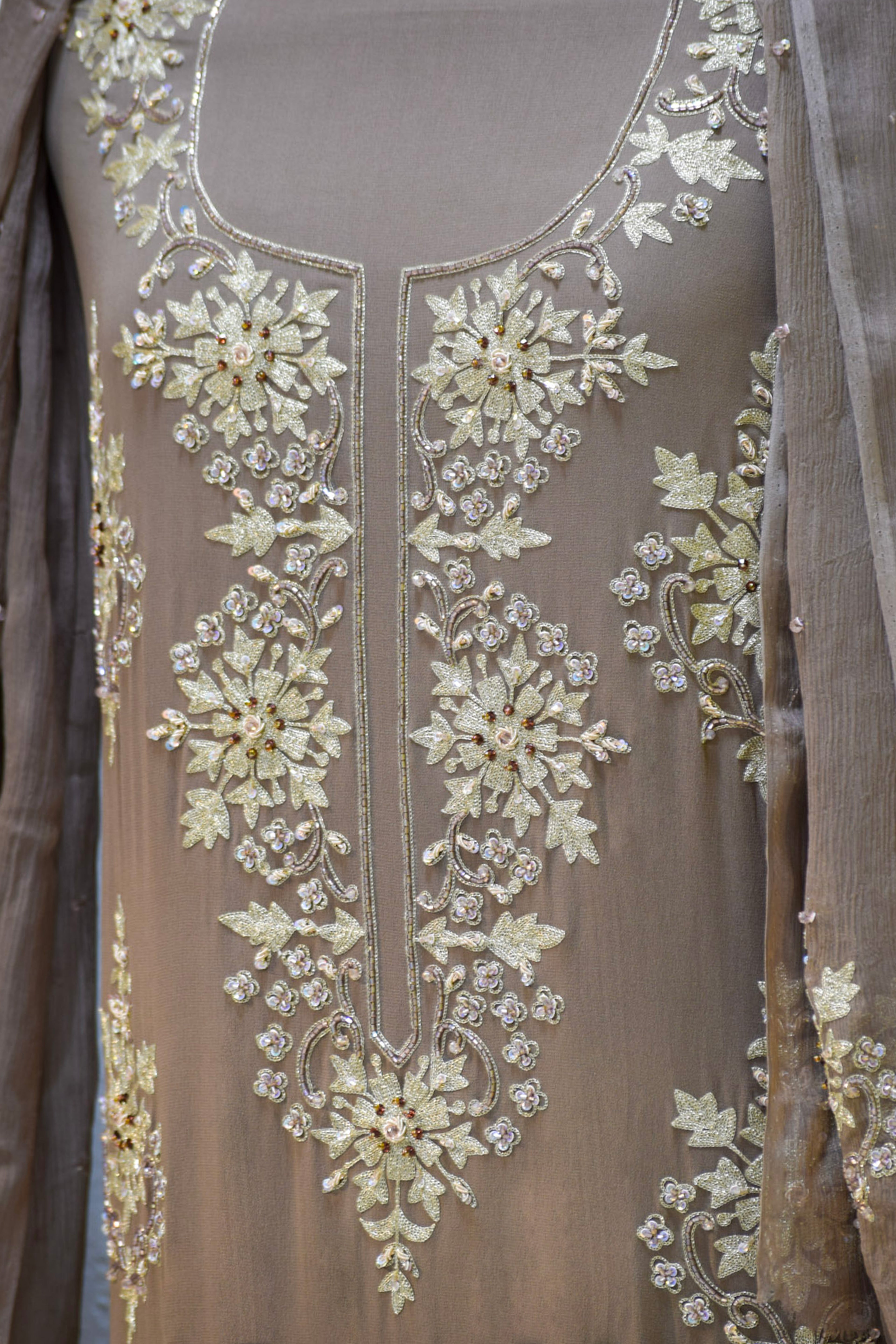 Mocha taupe Embroidered suits.