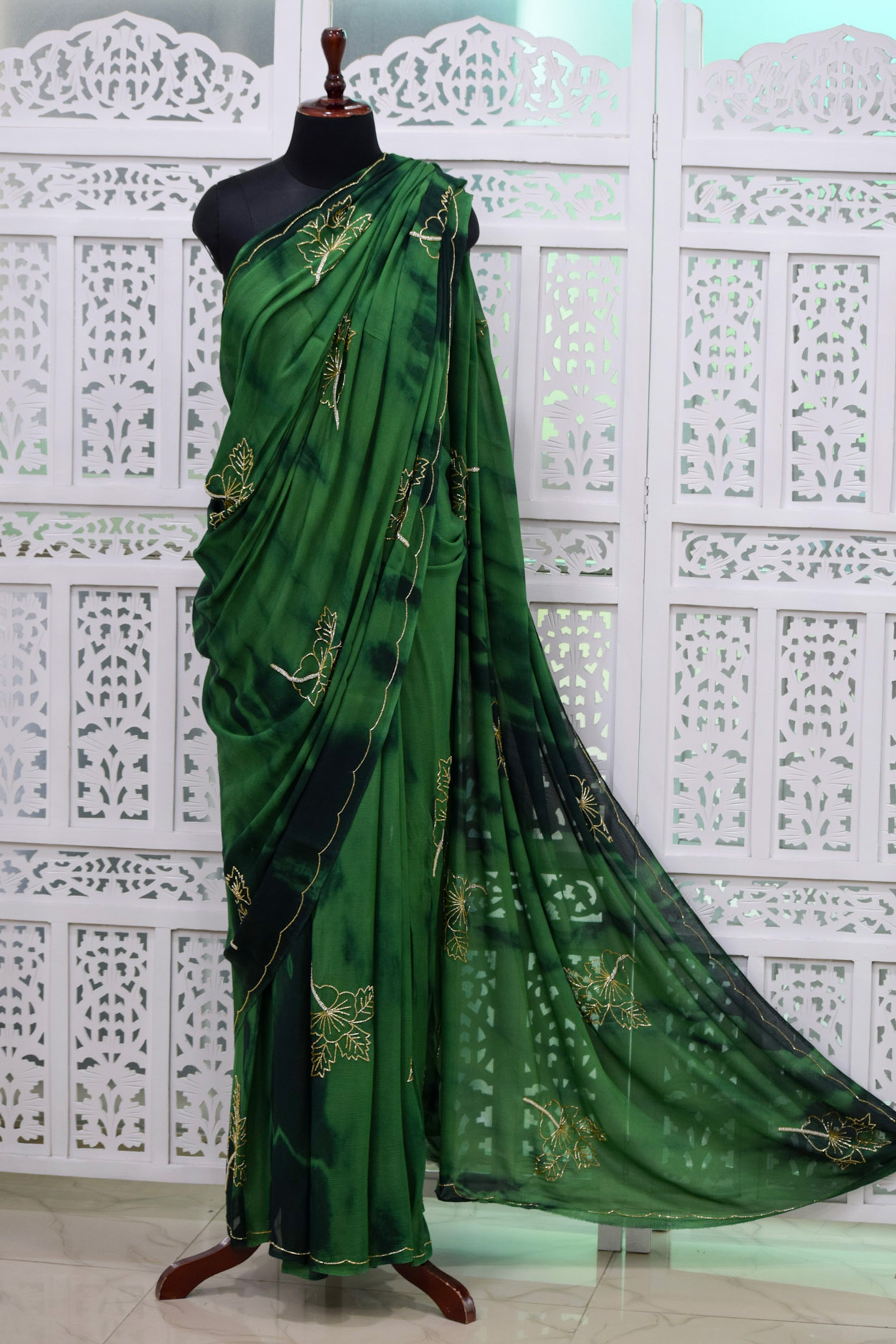 Aaranya Forest Green Tie-Dyed Saree