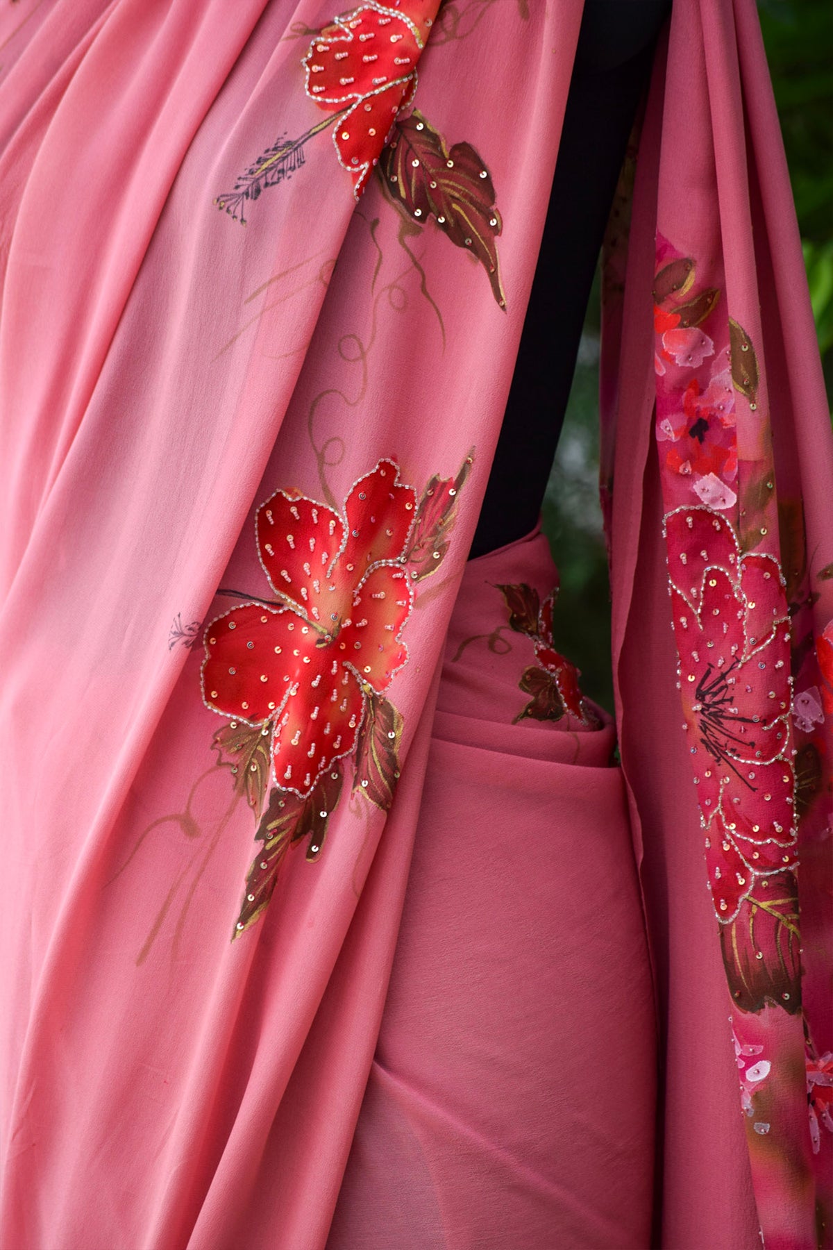 Rose Blush Hand-Painted Saree