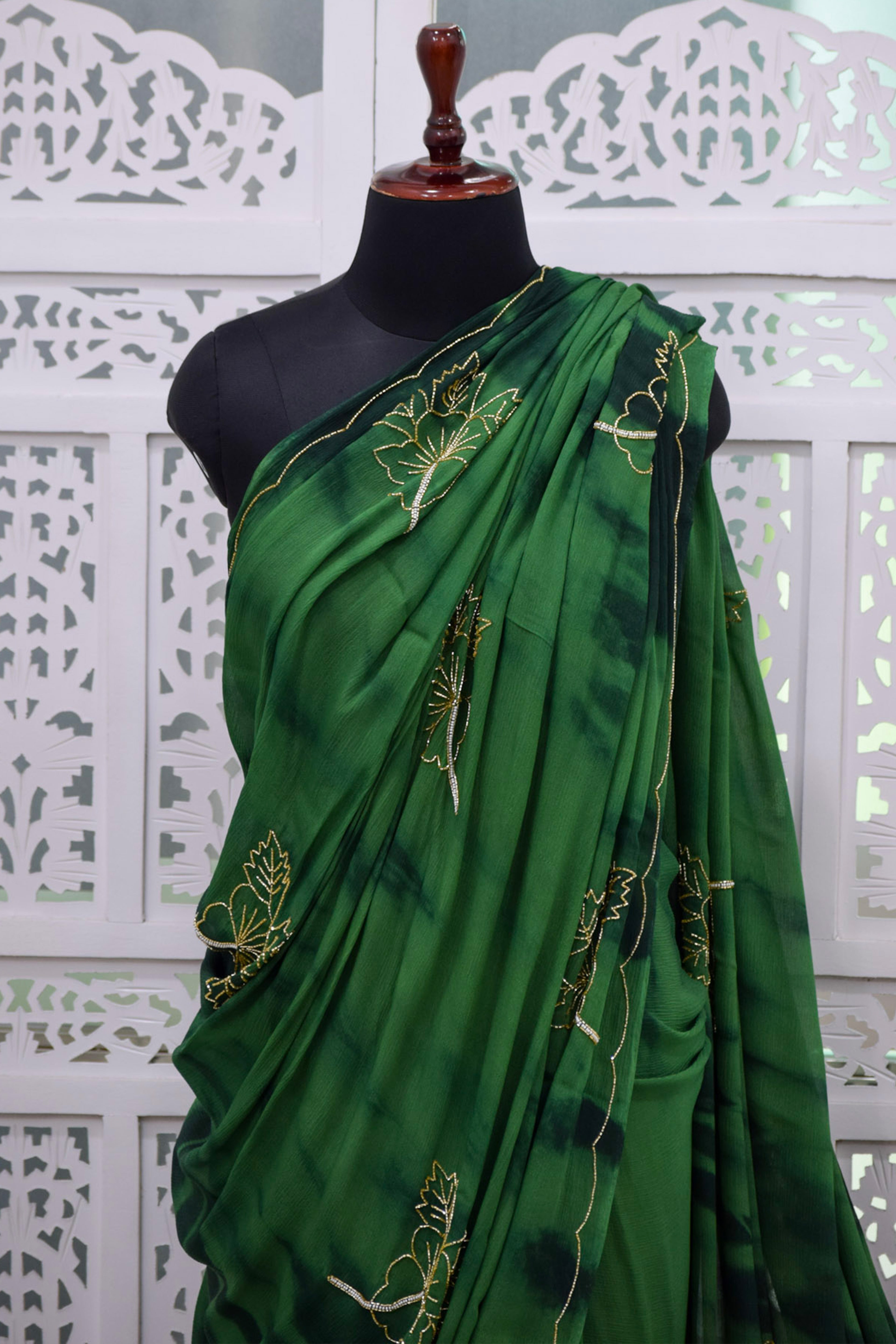 Aaranya Forest Green Tie-Dyed Saree