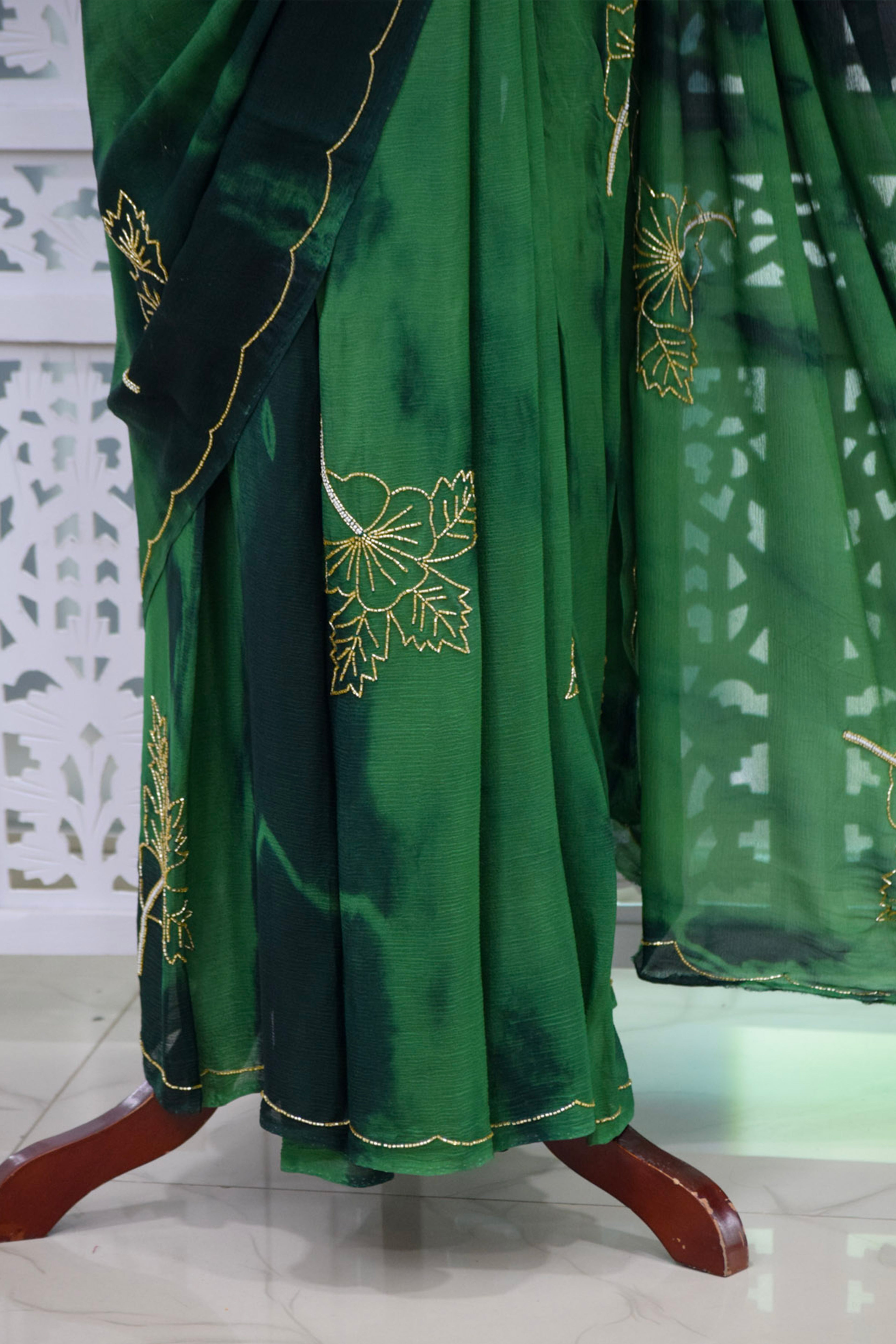 Aaranya Forest Green Tie-Dyed Saree
