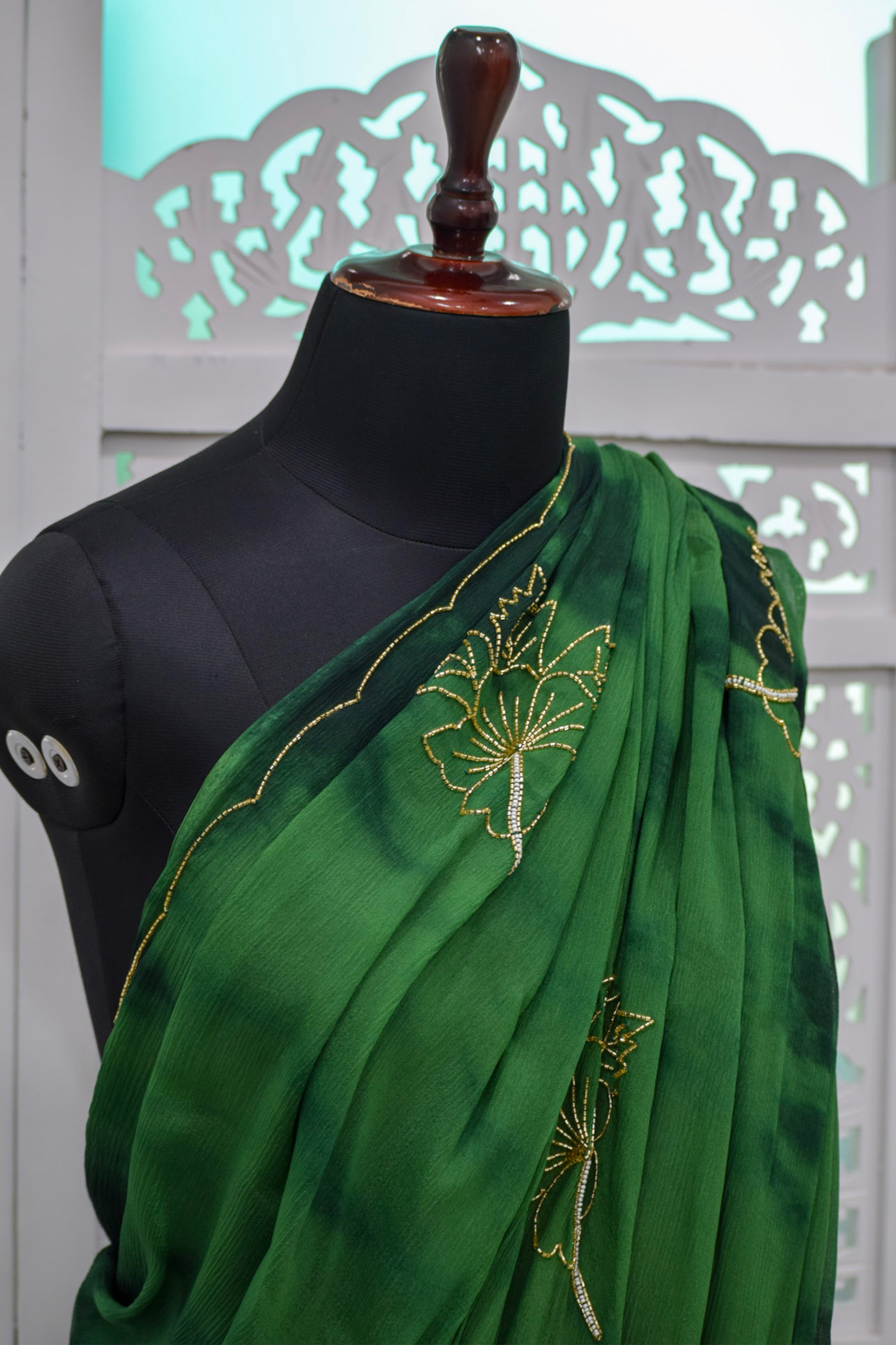 Aaranya Forest Green Tie-Dyed Saree