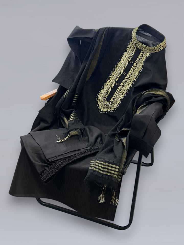 Black Chanderi Silk Kurta Pajama with Baghalpuri Silk Dupatta