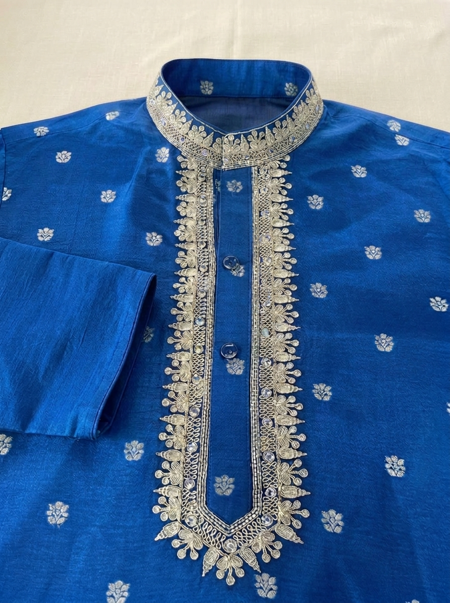 Royal Blue Chanderi Silk Kurta Pajama with Baghalpuri Silk Dupatta (BLUE)