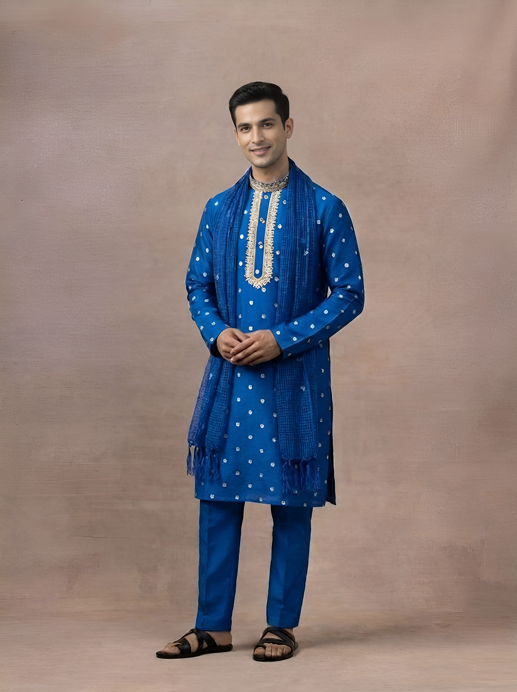 Royal Blue Chanderi Silk Kurta Pajama with Baghalpuri Silk Dupatta (BLUE)