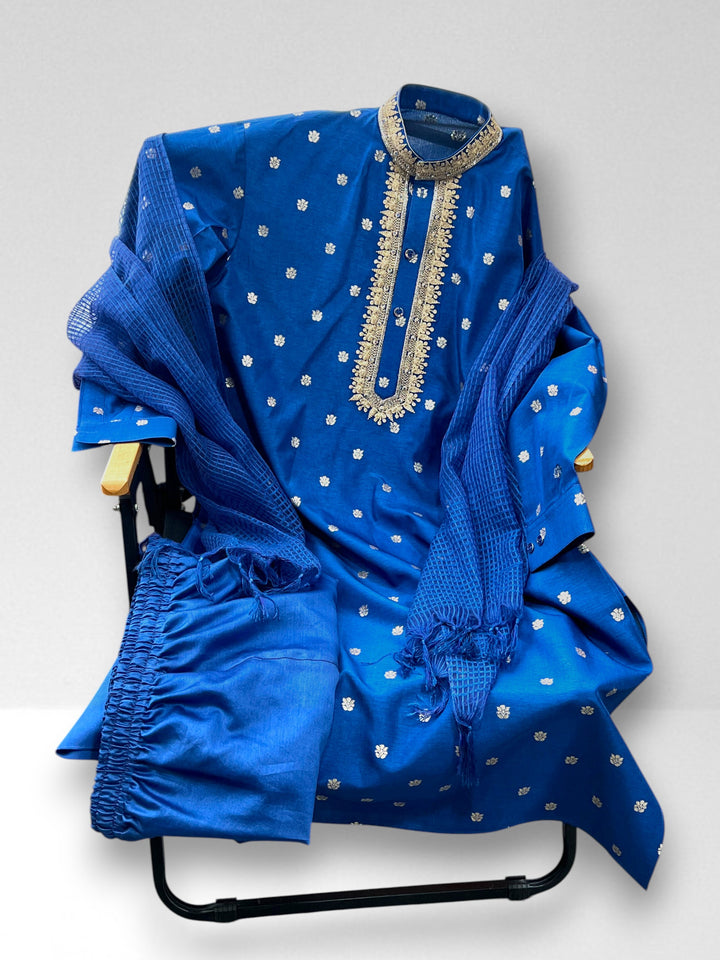 Royal Blue Chanderi Silk Kurta Pajama with Baghalpuri Silk Dupatta