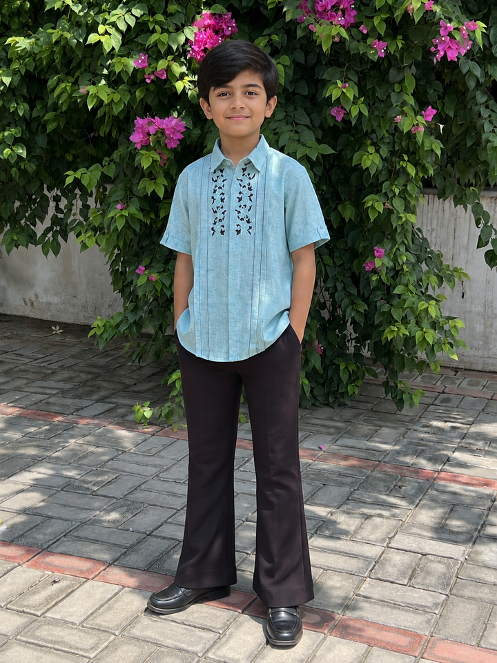 Cotton Shirt & Boot-Cut Pant Set for Kids