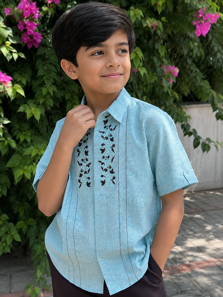 Cotton Shirt & Boot-Cut Pant Set for Kids