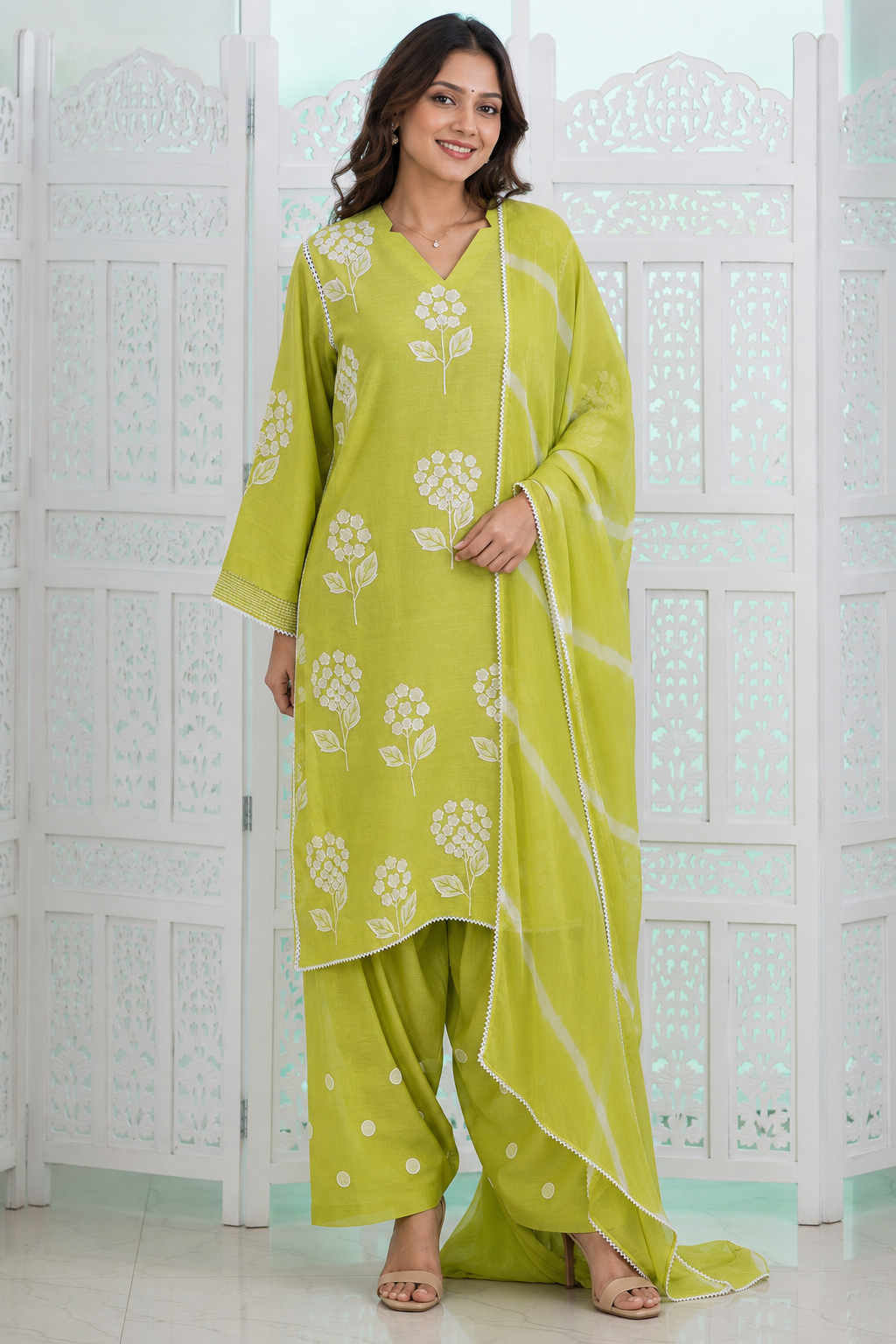 Lime-green three-piece suit set