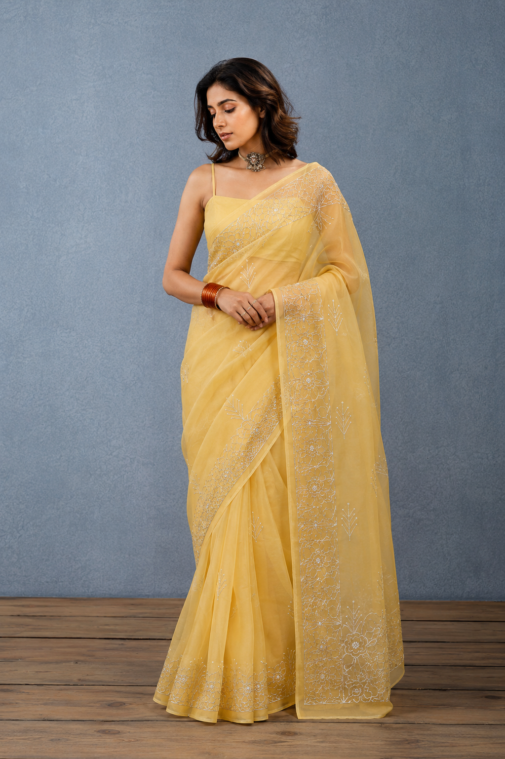 Vasundhara Gold Organza Saree