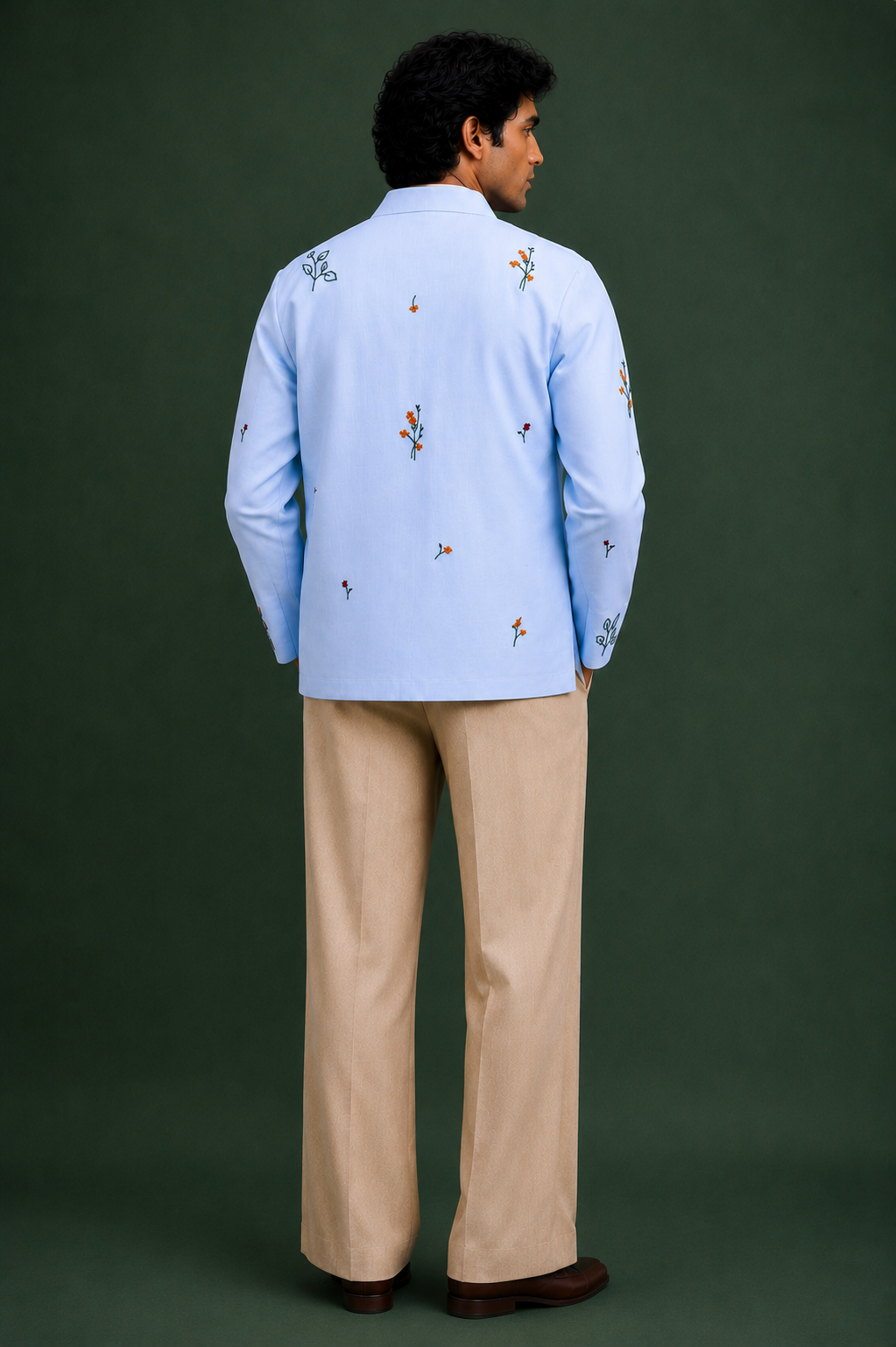 Powder blue jacket with kurta & Trouser